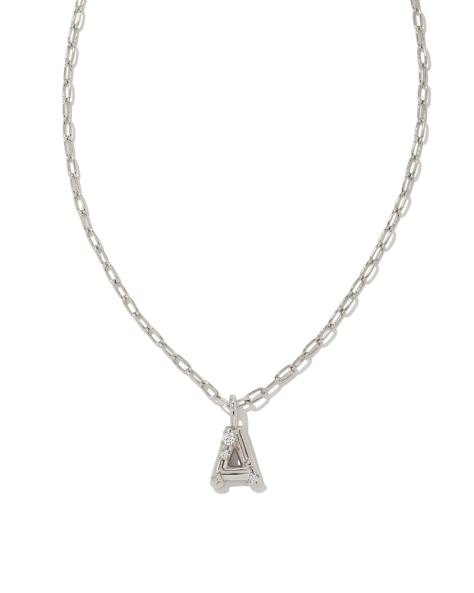 Crystal Letter Pendant Necklace Silver