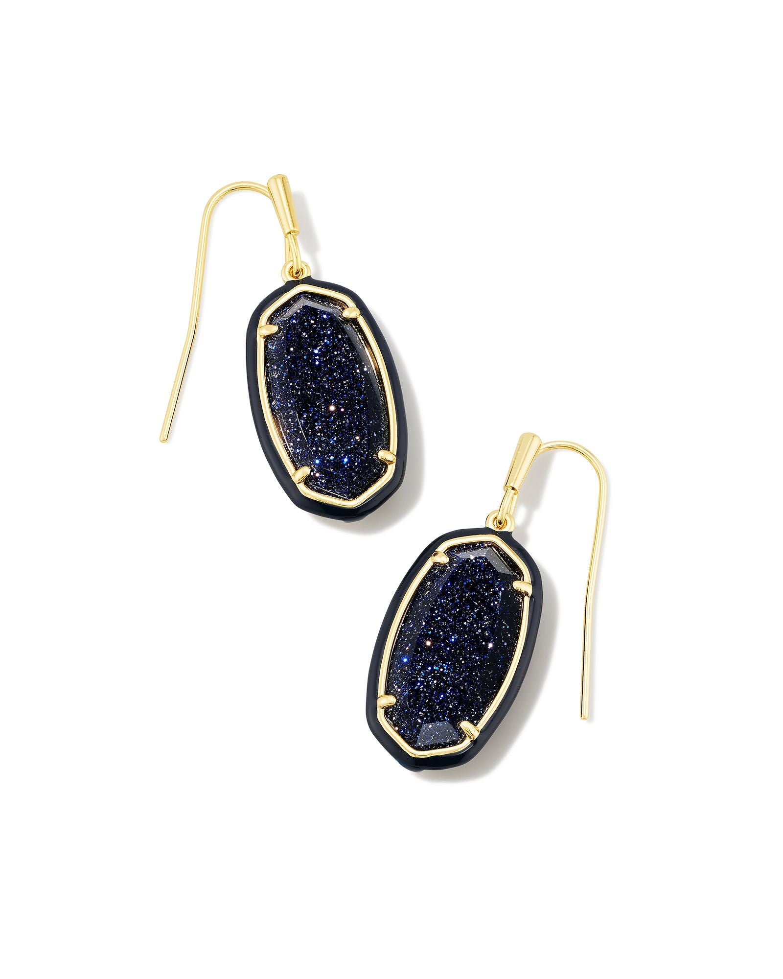 Dani Enamel Framed Drop Earrings Navy Goldstone