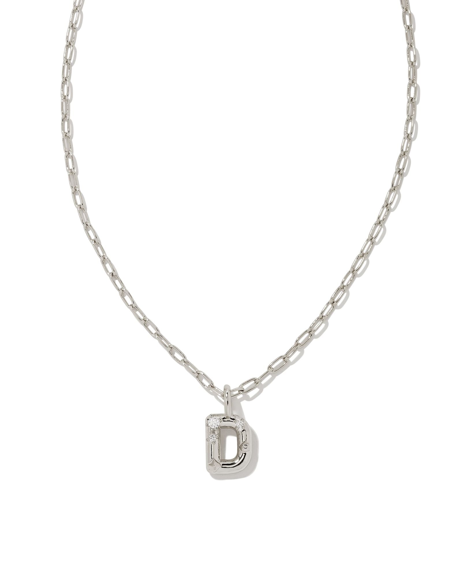 Crystal Letter Pendant Necklace Silver
