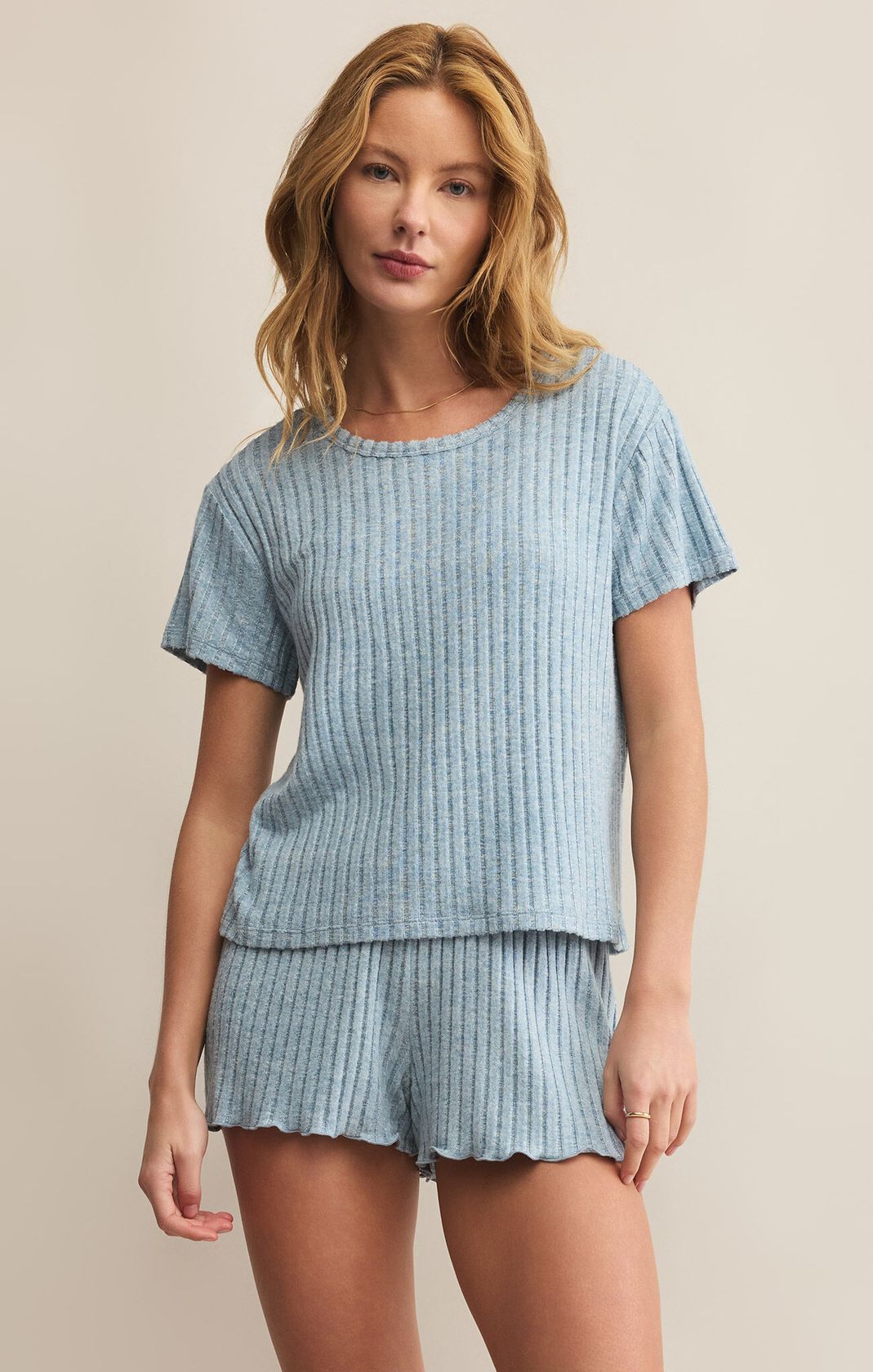 Dawn Smocked Rib Short Light Denim