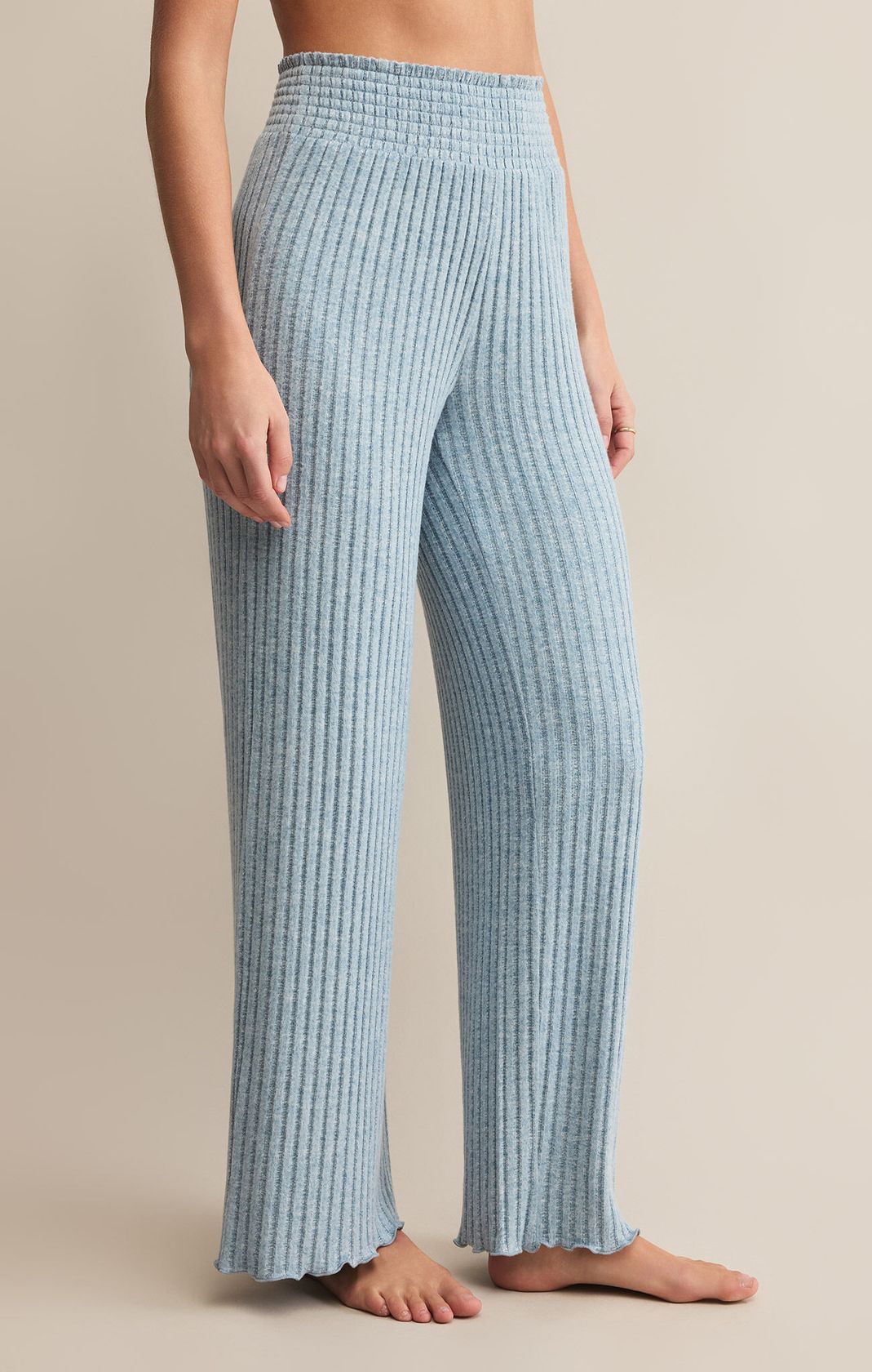 Dawn Smocked Rib Pant Light Denim