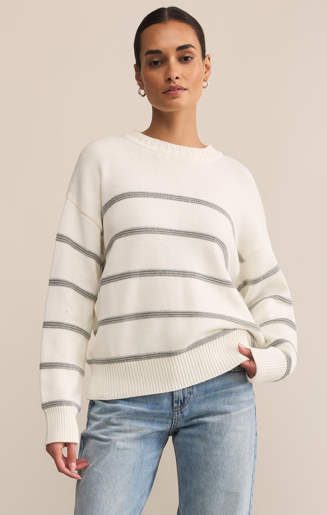 Boyfriend Striped Sweater White