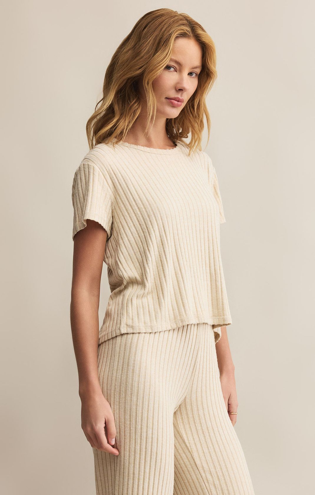 Kara Rib Tee Light Oatmeal Heather