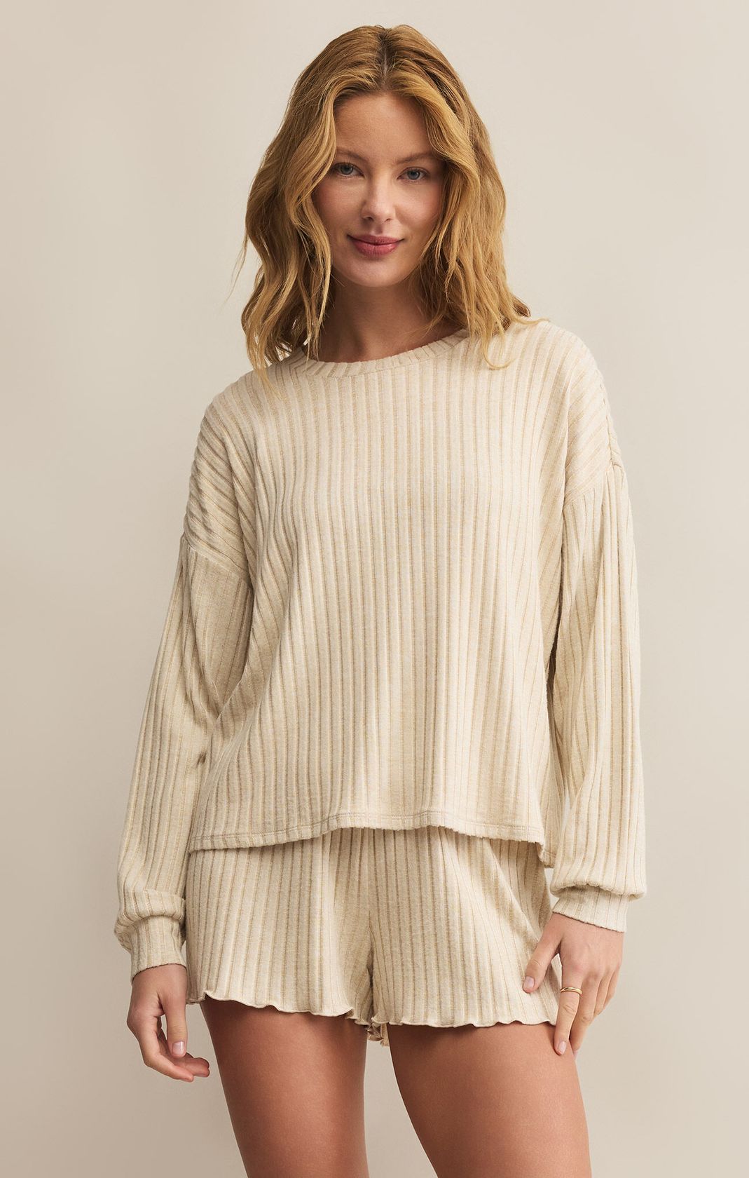 Daydream Rib Long Sleeve Top Light Oatmeal Heather