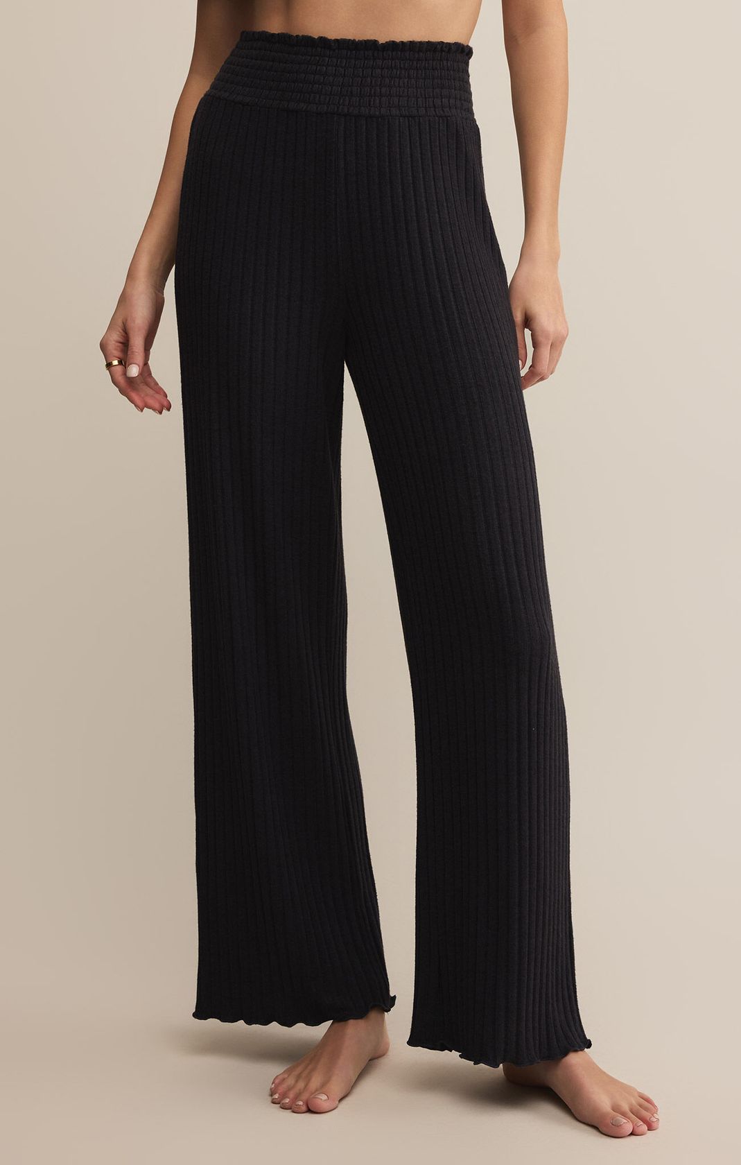 Dawn Smocked Rib Pant Black Sand