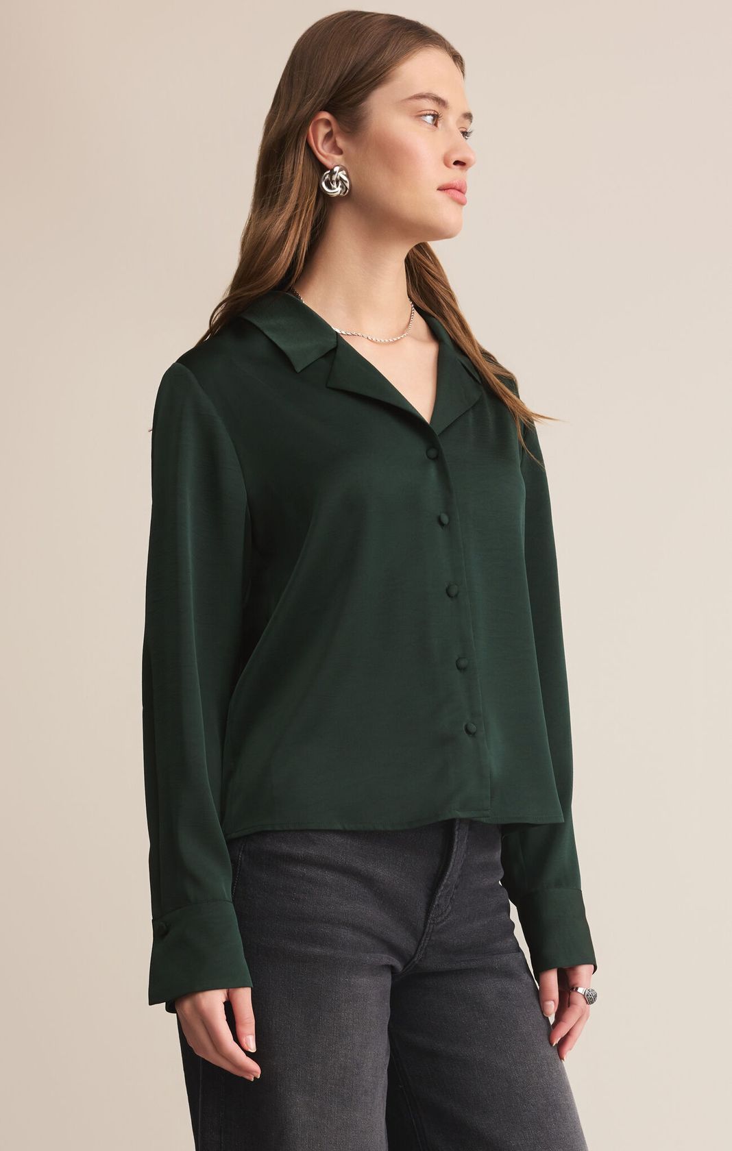 Ana Satin Top Garland Green