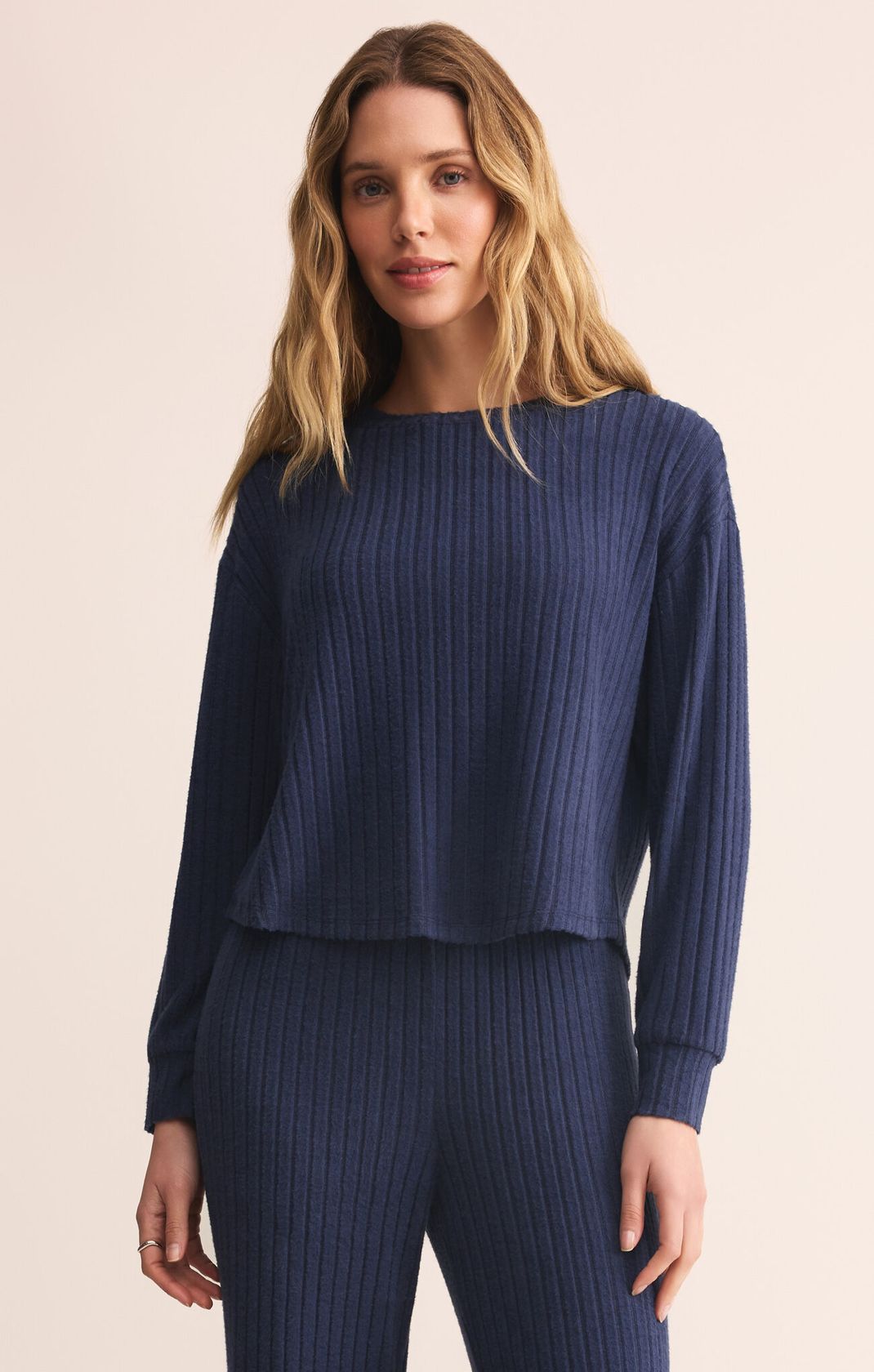 Sale Elfie Rib Long Sleeve Top Blue Sapphire