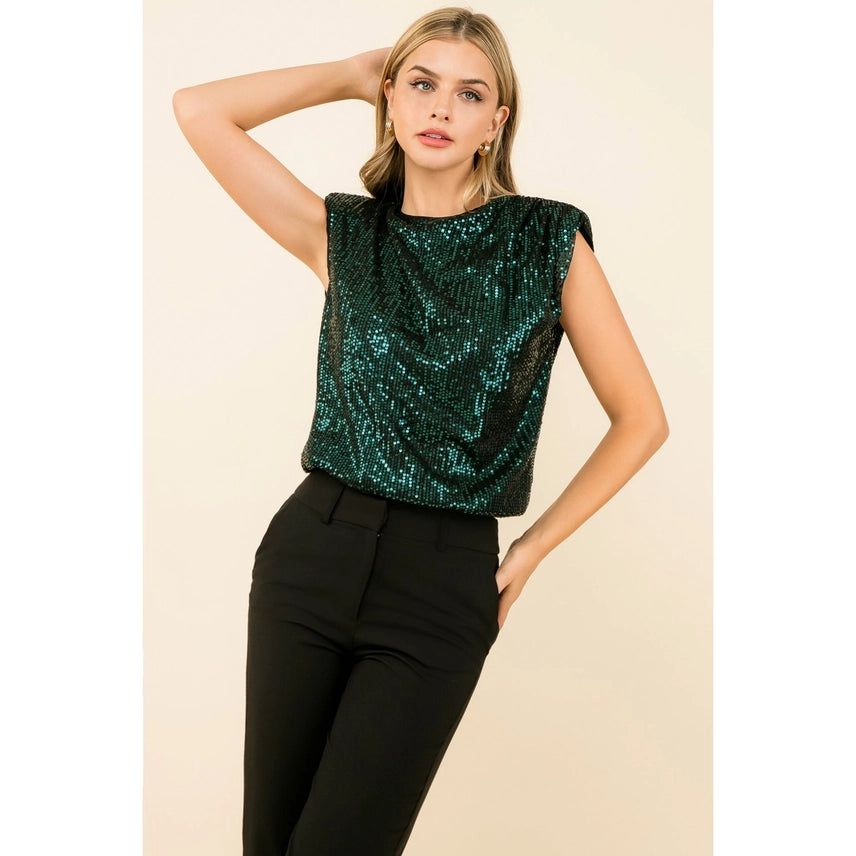 Sale Sequin Sleeveless Blouse Teal