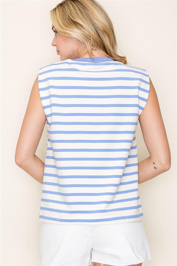 Final Sale Sleeveless Crew Neck Striped French Terry Top