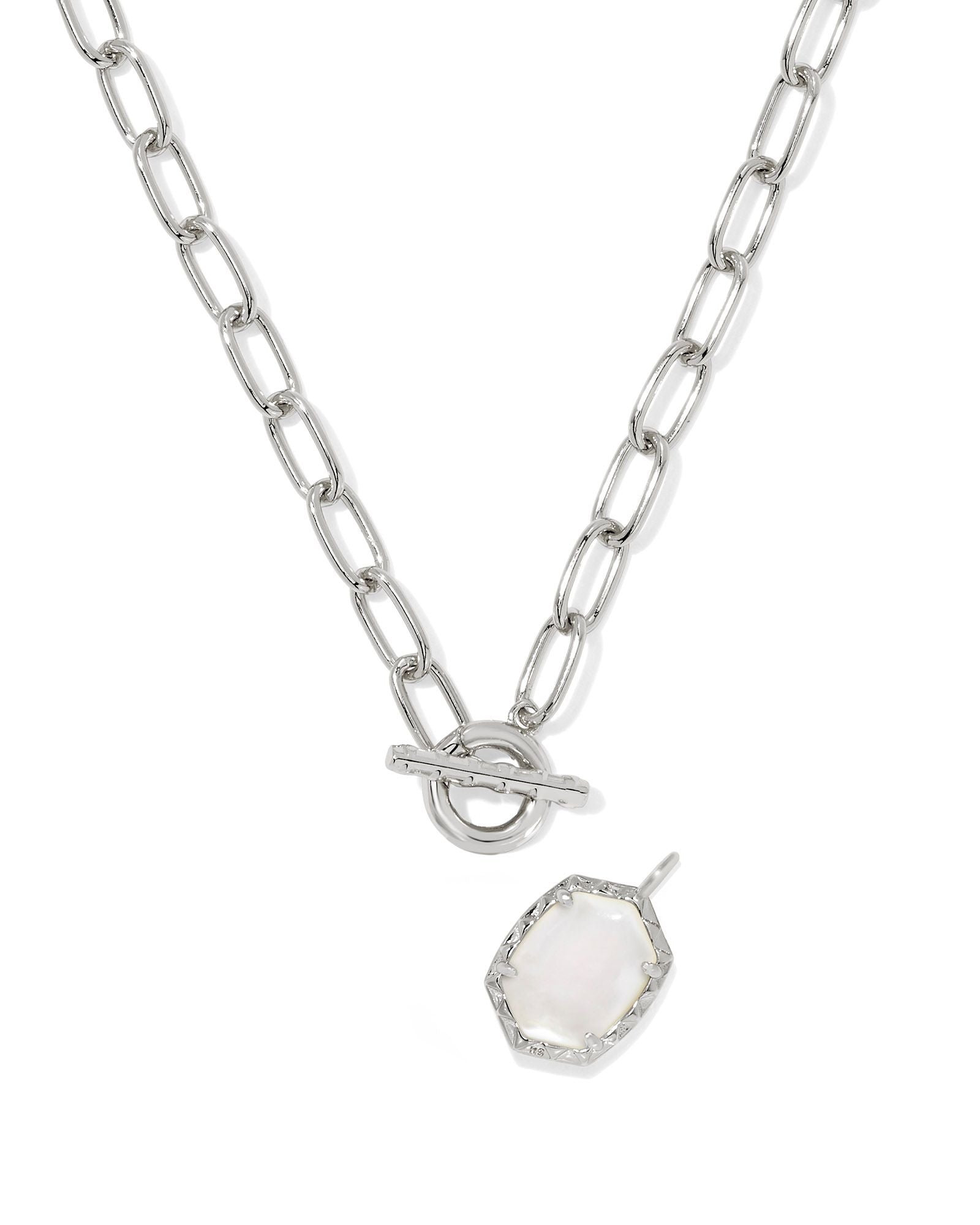 Daphne Silver Link and Chain Necklace Ivory MOP