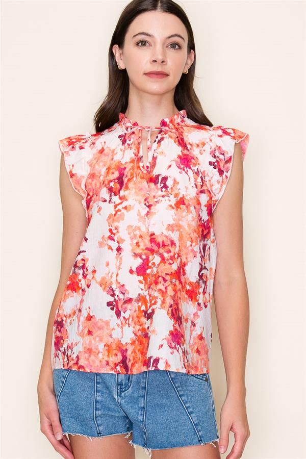 Sale Ruffle Sleeve Floral Print Top