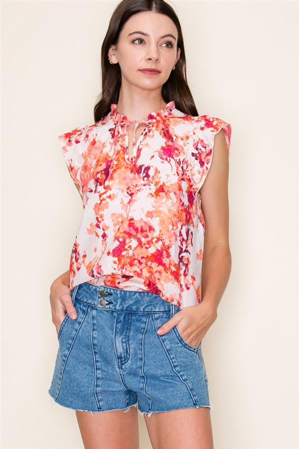 Sale Ruffle Sleeve Floral Print Top