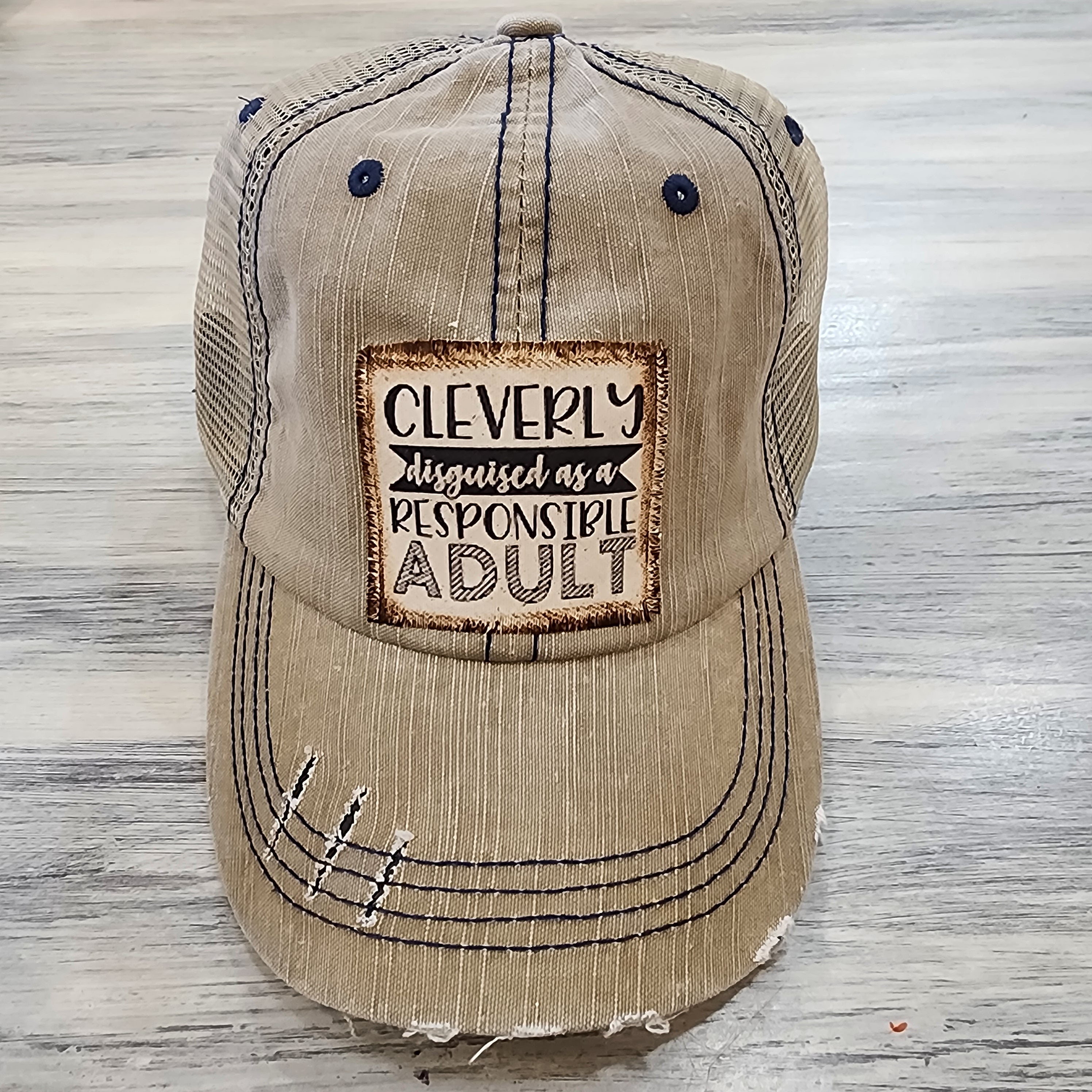 Cleverly Disguised as a Responsible Adult Distressed Trucker Hat
