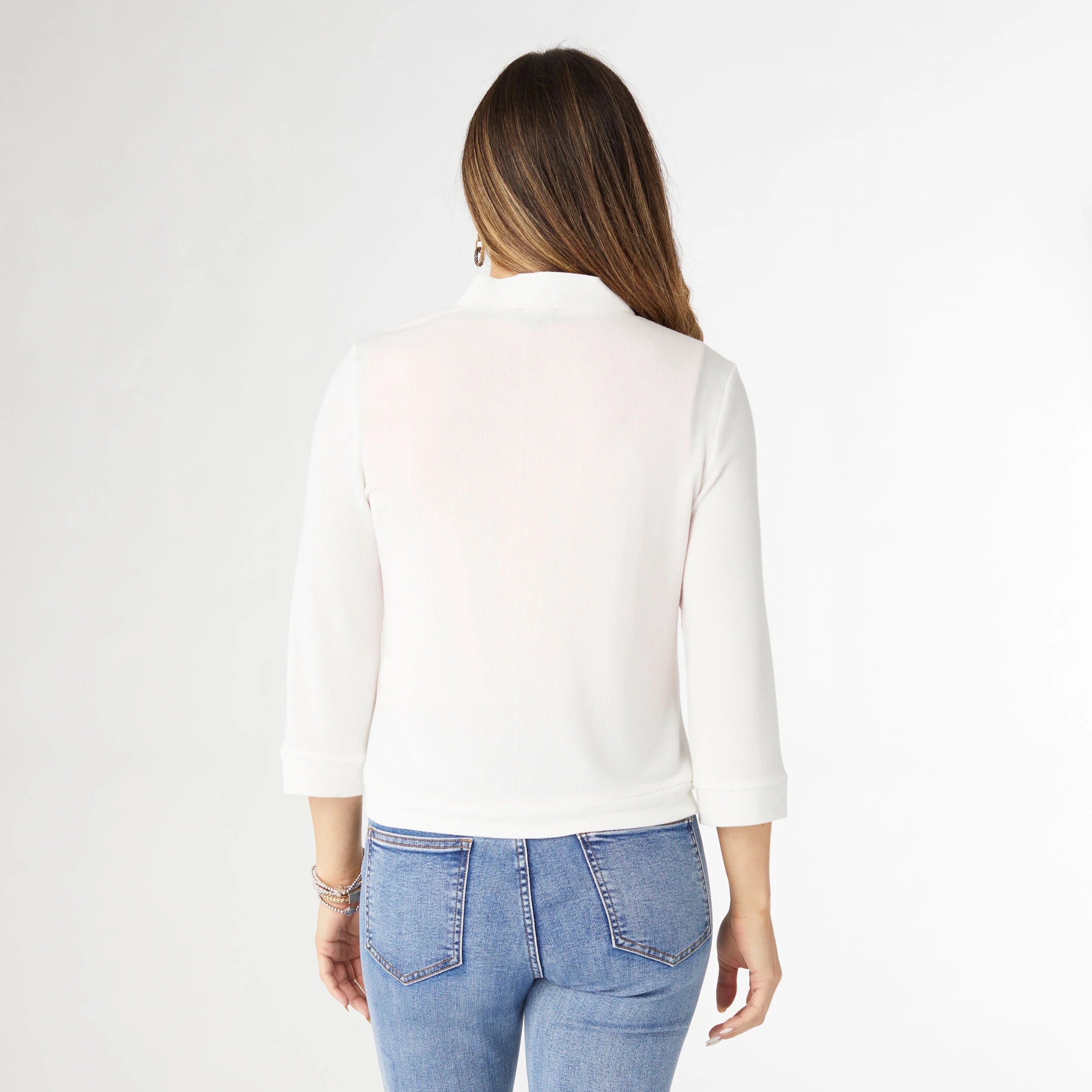 Anice 3/4 Sleeve Button Down Cardigan White