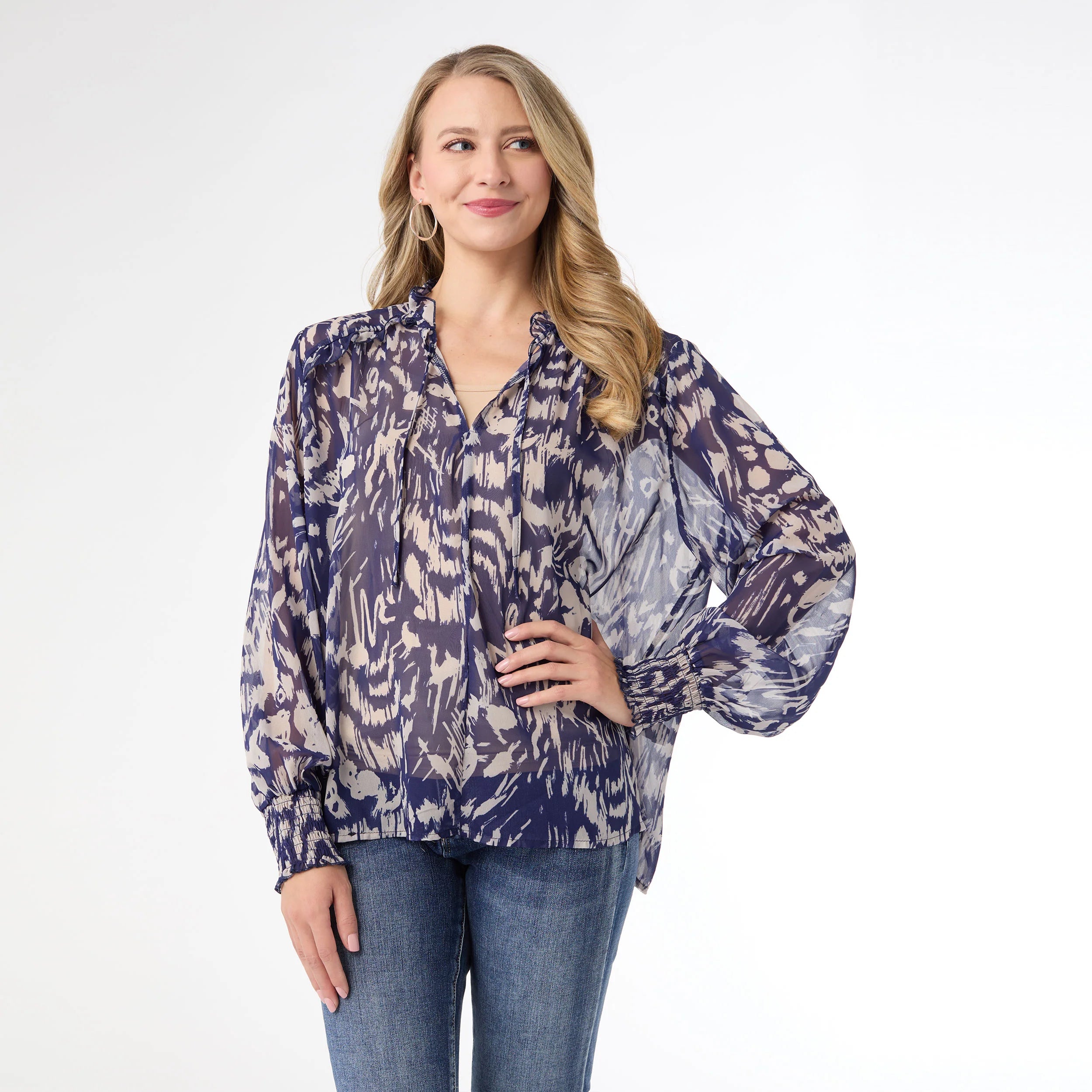 Sale Ravenna Sheer Print V-Neck Blouse