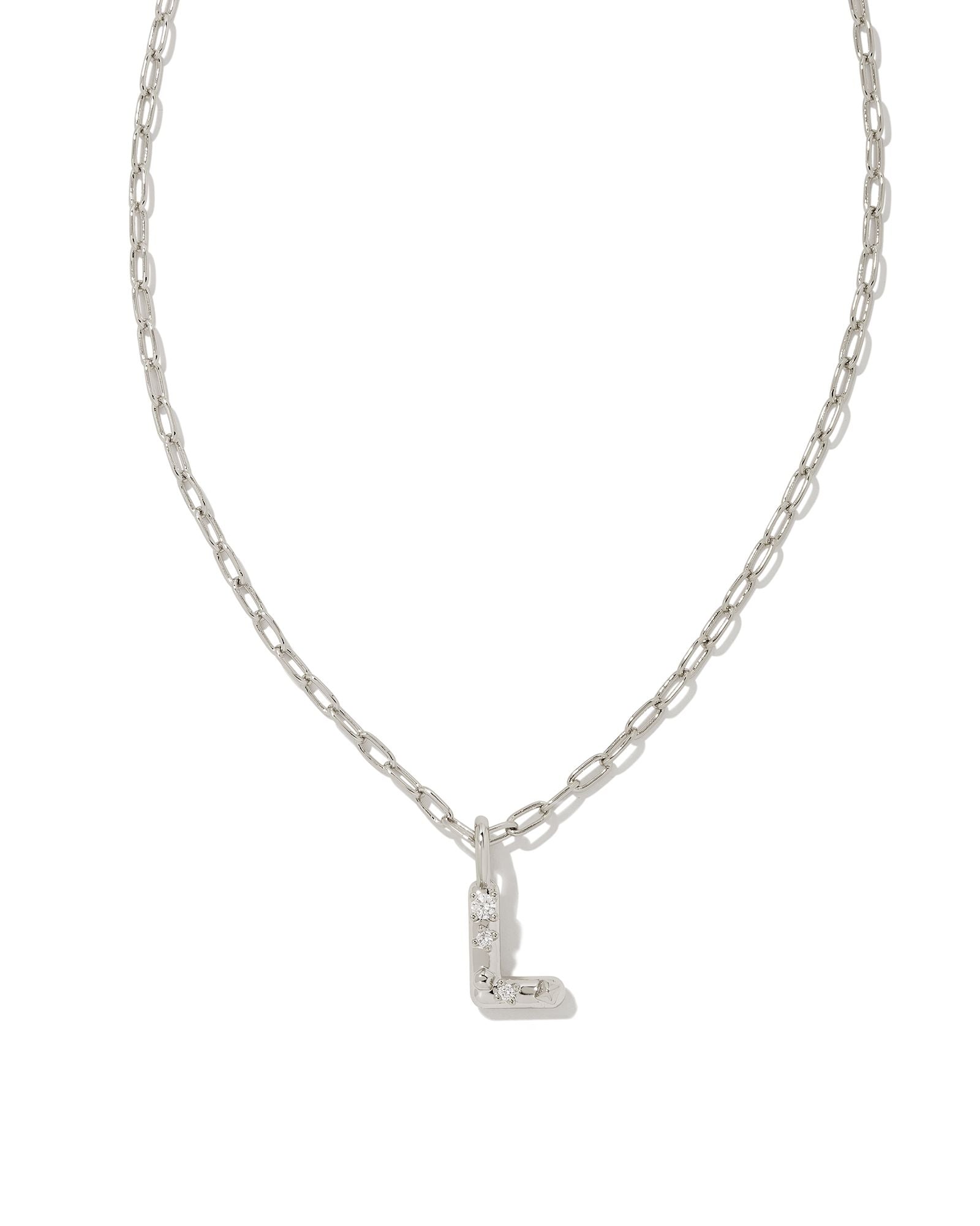 Crystal Letter Pendant Necklace Silver