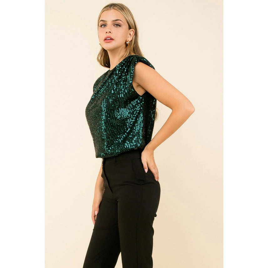 Sale Sequin Sleeveless Blouse Teal