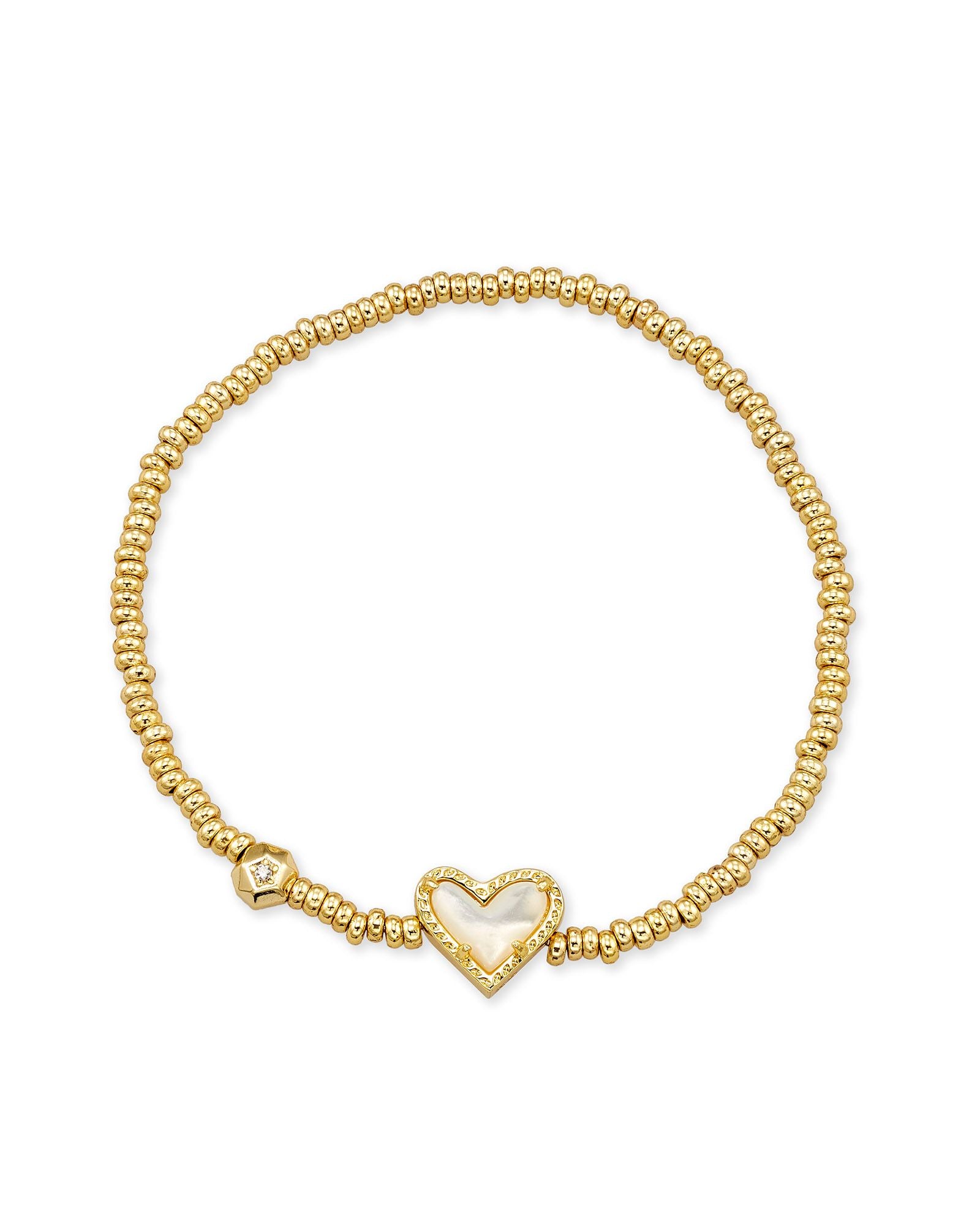 Ari Heart Stretch Bracelet Ivory MOP Gold or Silver