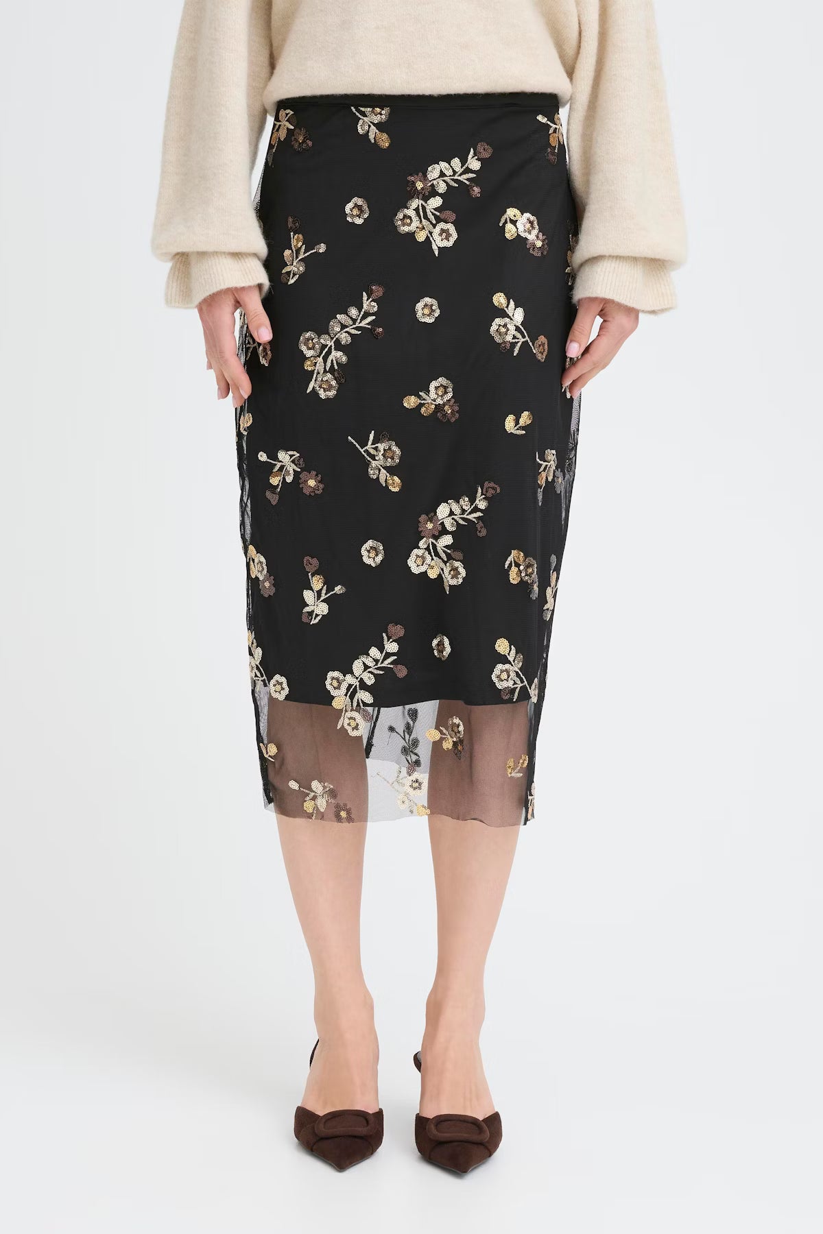 Sale Sequin Floral Print Pencil Skirt