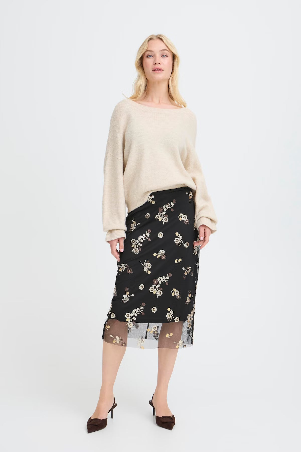 Sale Sequin Floral Print Pencil Skirt