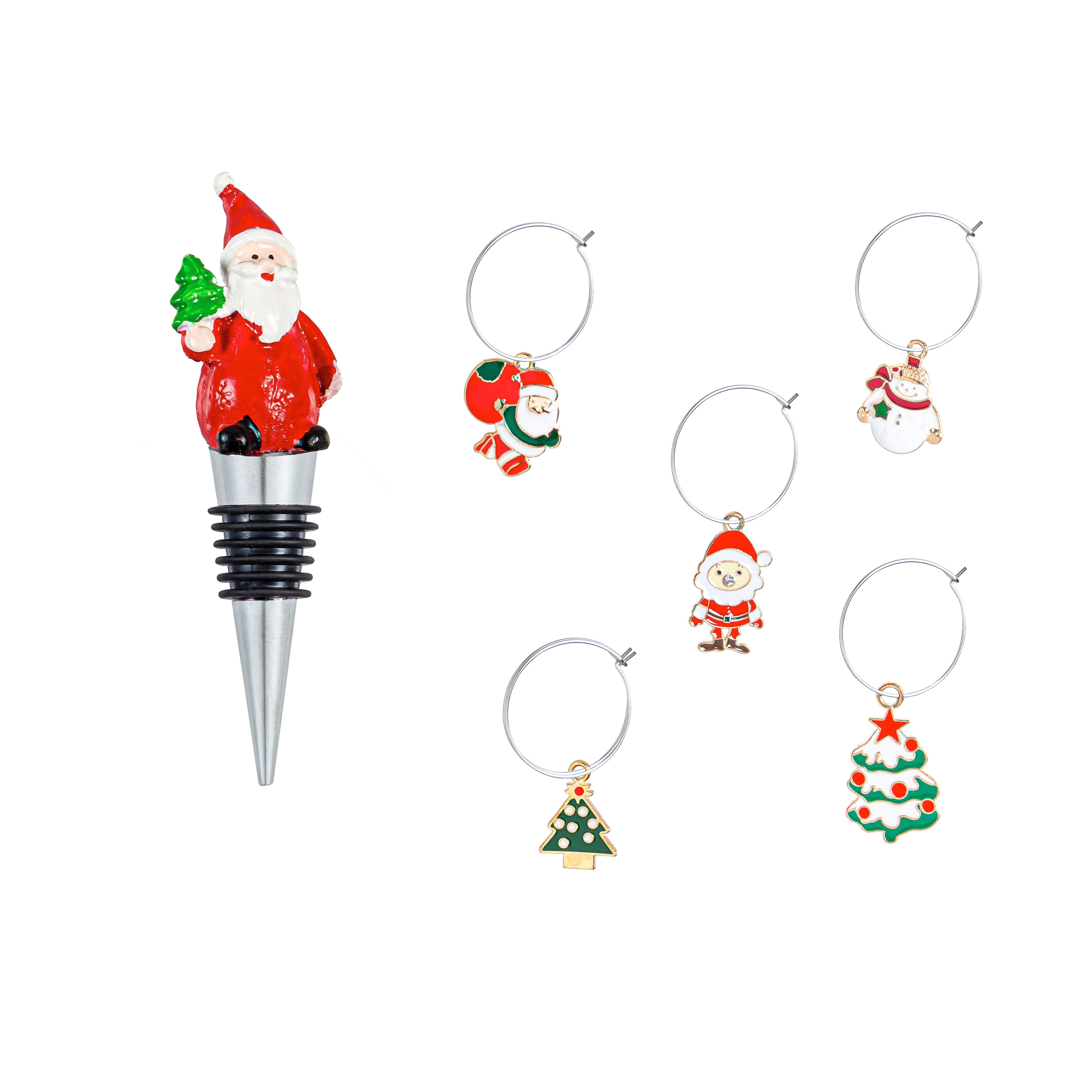 Santa Wine Stopper & Charm Set