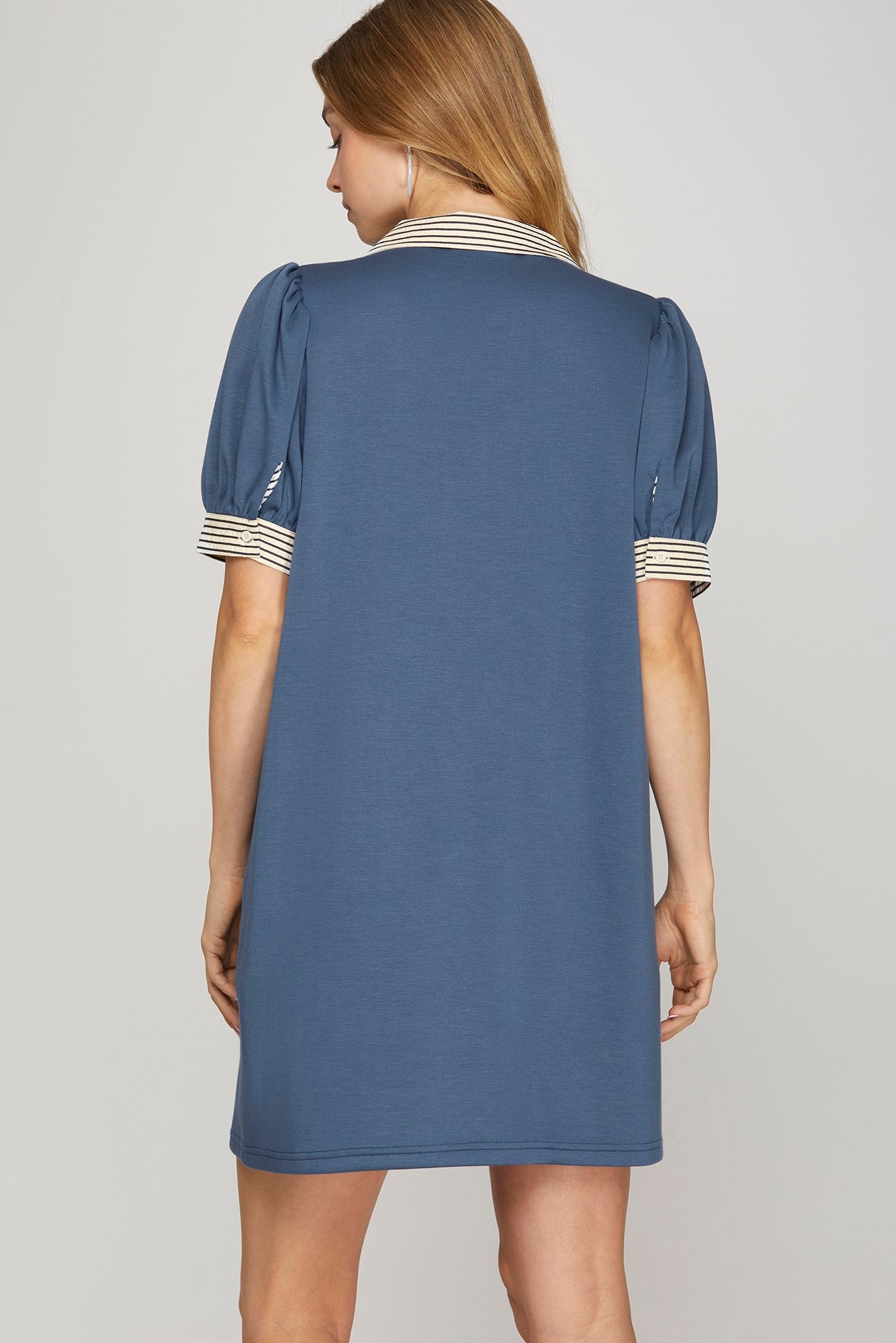 Sale Short Sleeve Collared Dress w/Stripe Contrast