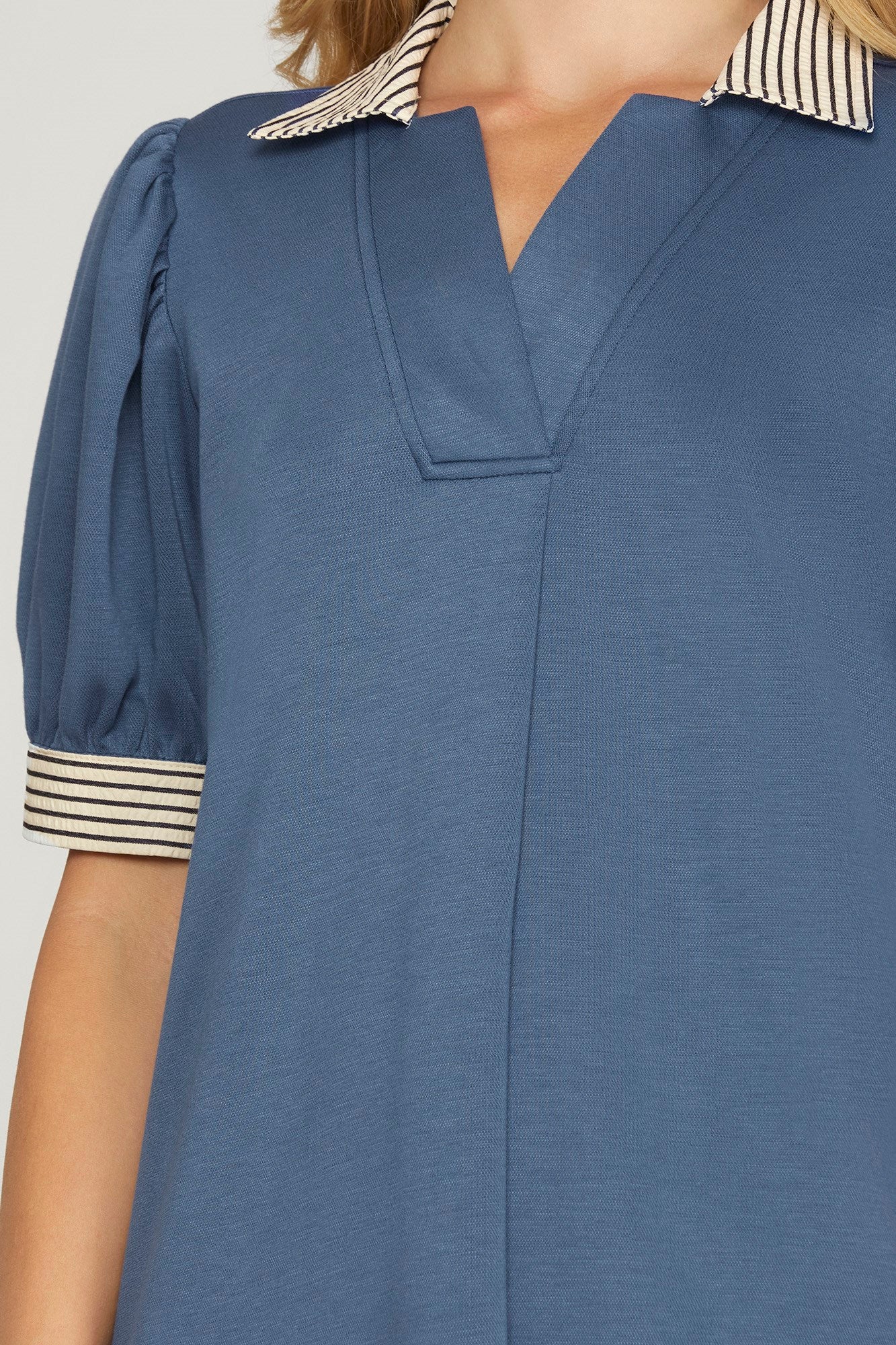 Sale Short Sleeve Collared Dress w/Stripe Contrast