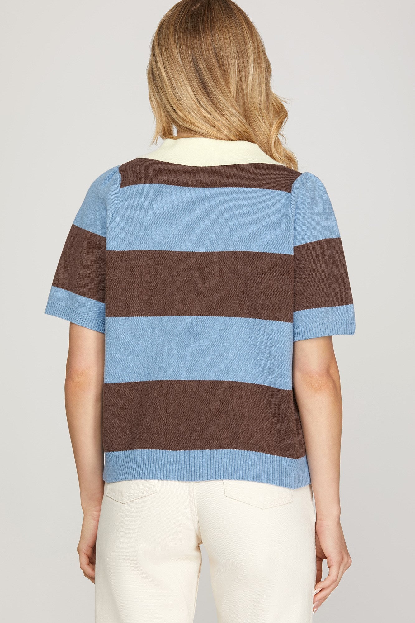 Half Sleeve Polo Striped Sweater