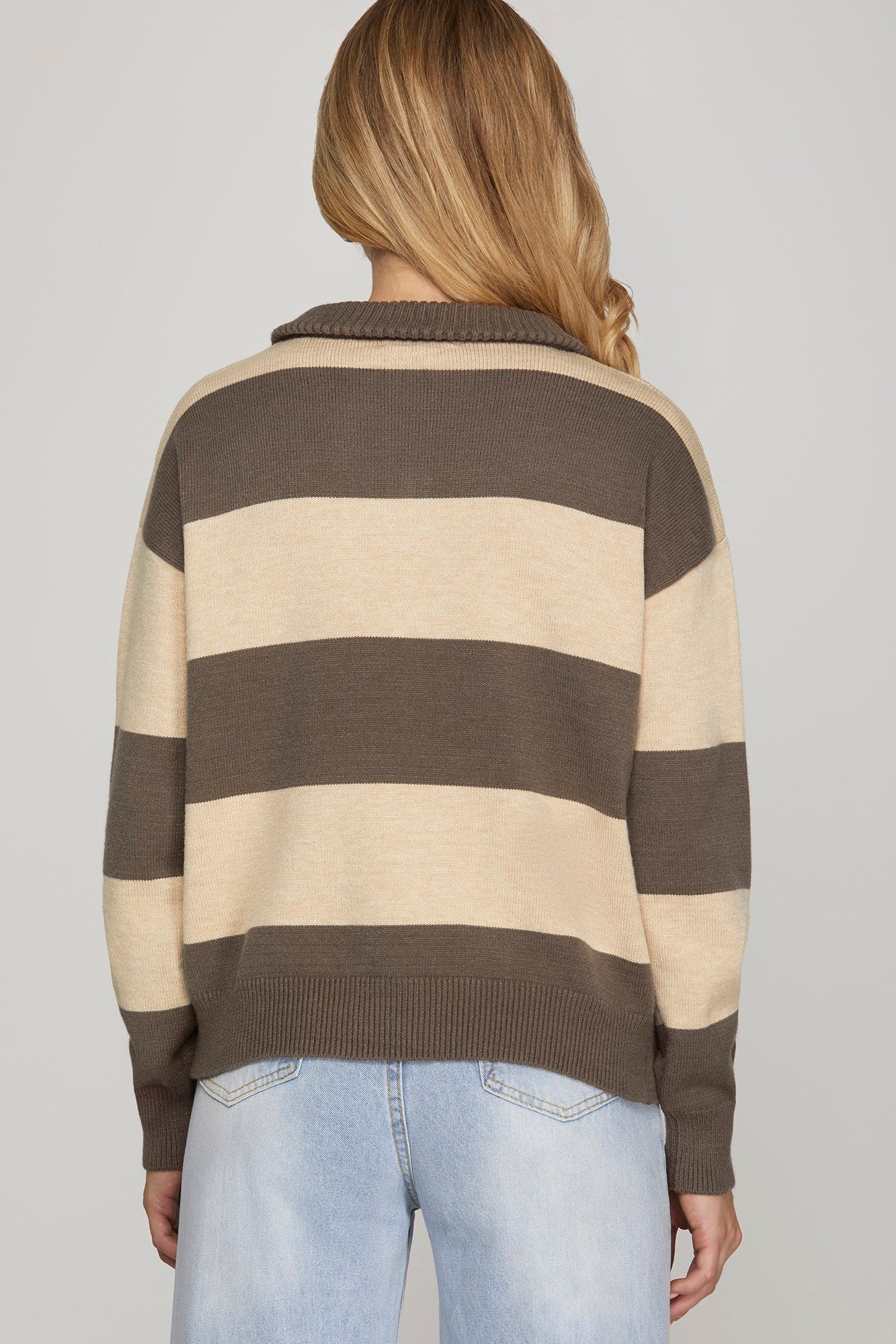 Sale Half Zip Striped Long Sleeve Sweater