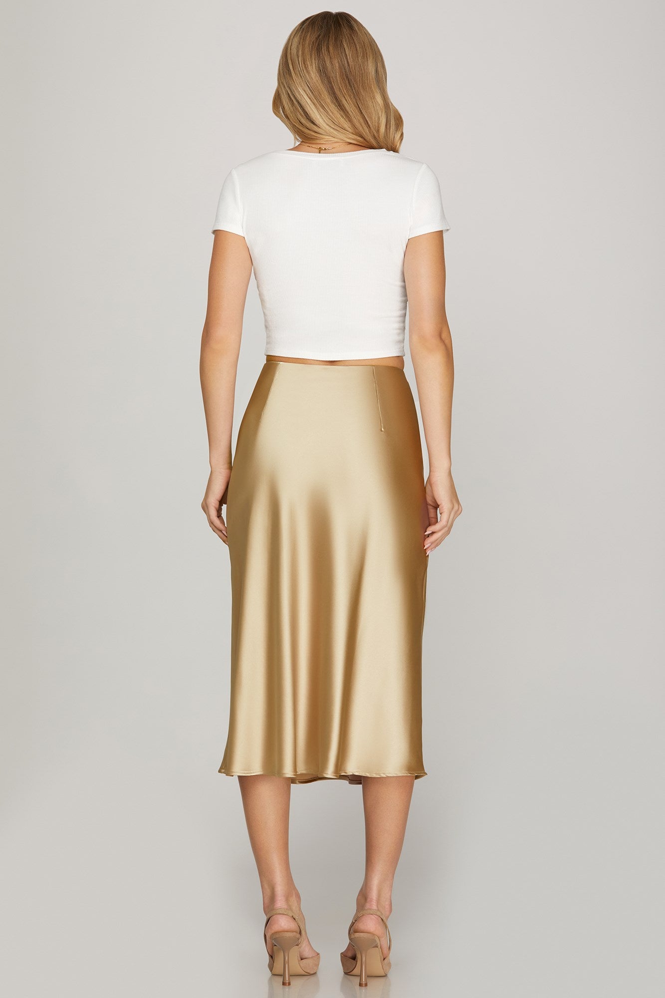 Sale Satin Bias Midi Skirt Light Gold