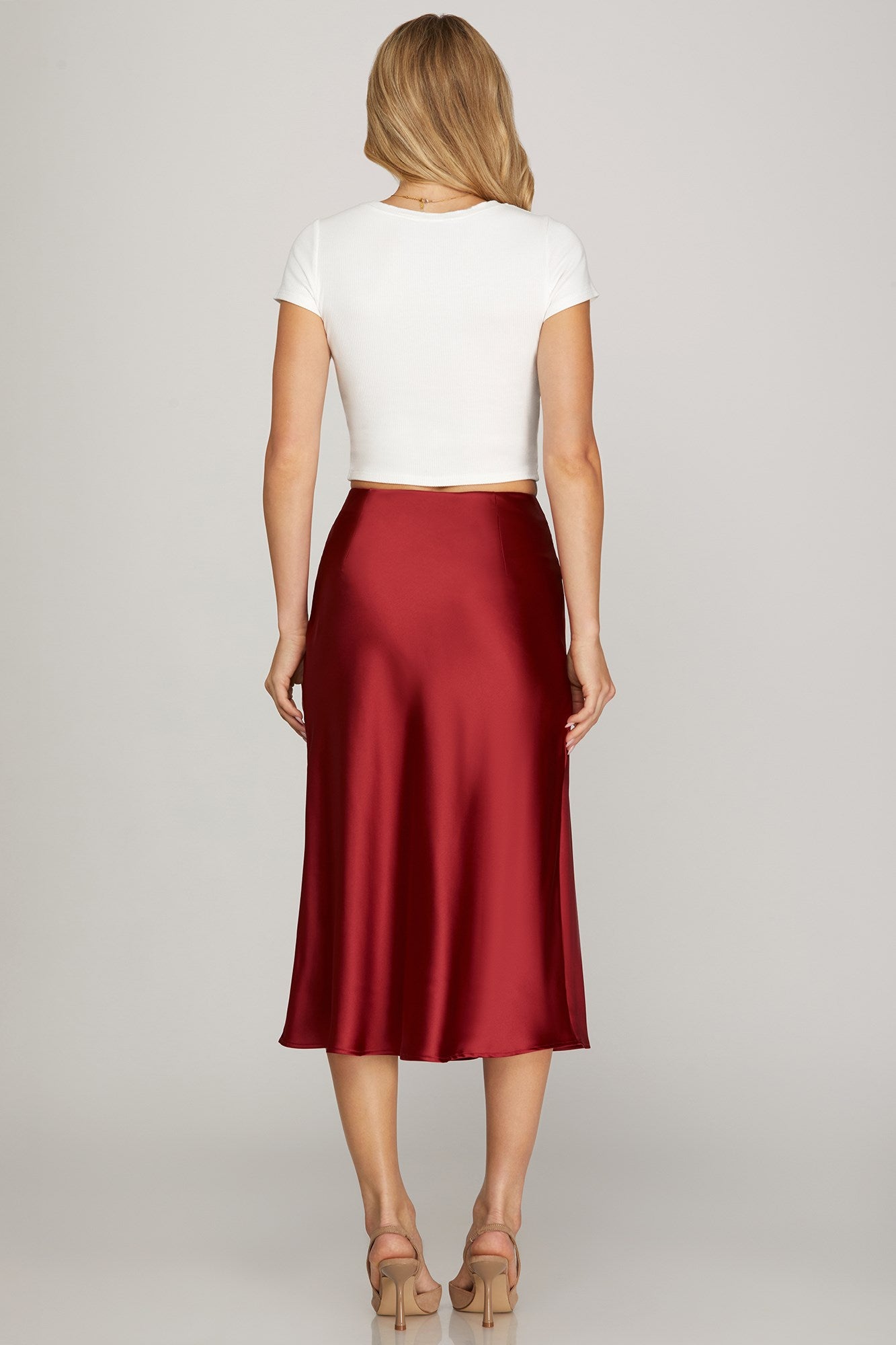 Sale Satin Bias Midi Skirt Red