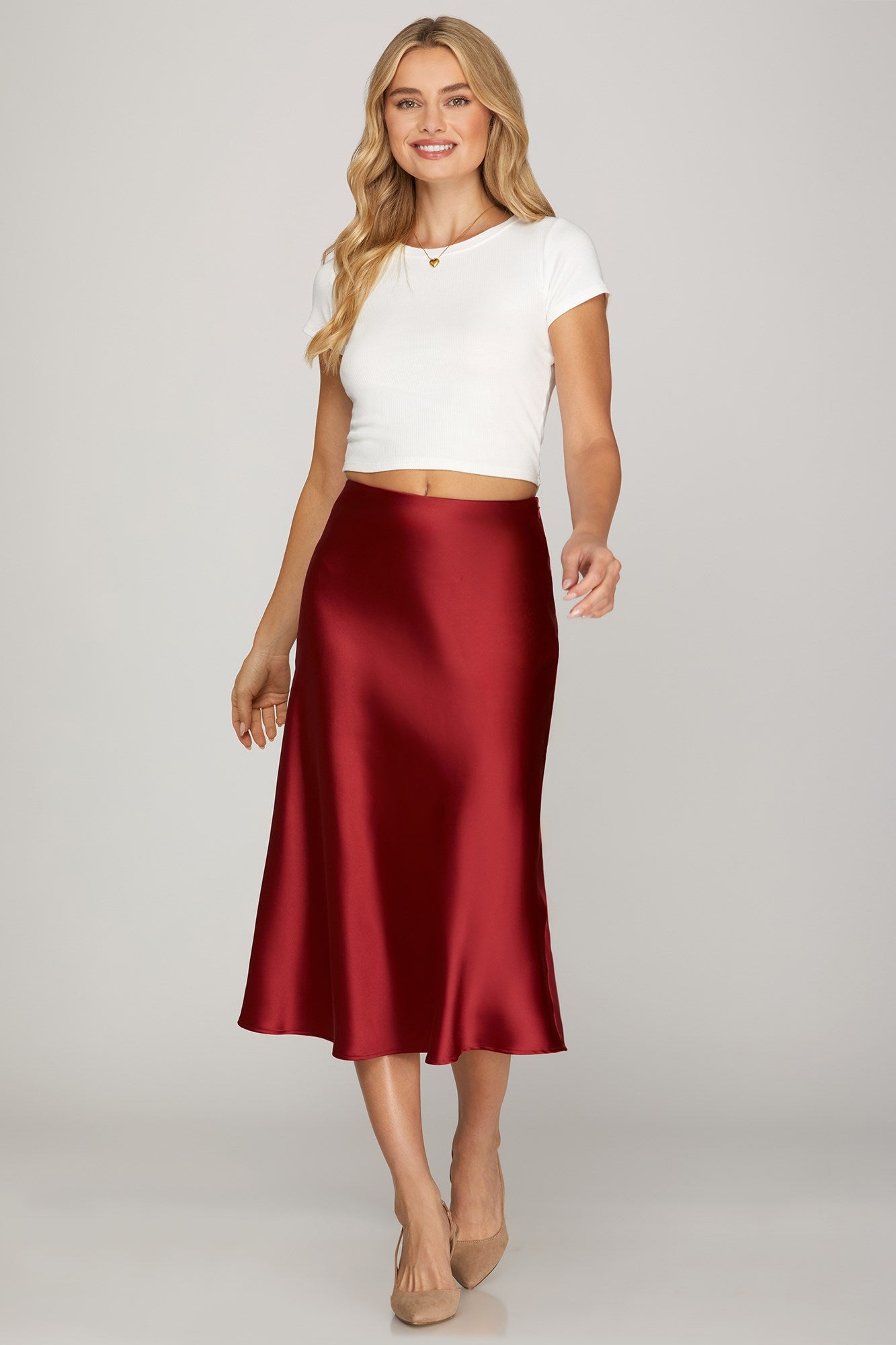 Sale Satin Bias Midi Skirt Red