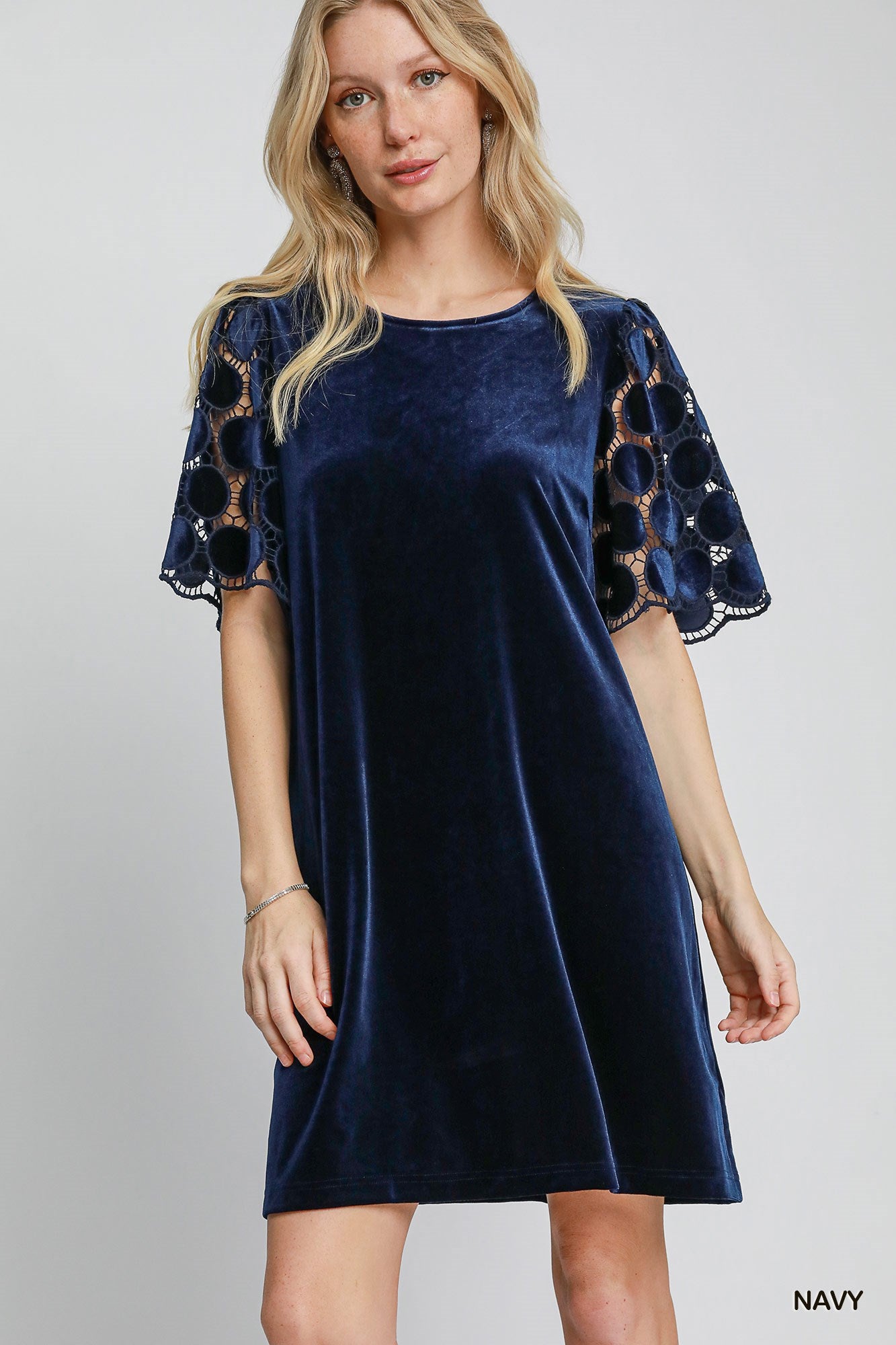 Sale Dotted Lace Sleeve Velvet Dress