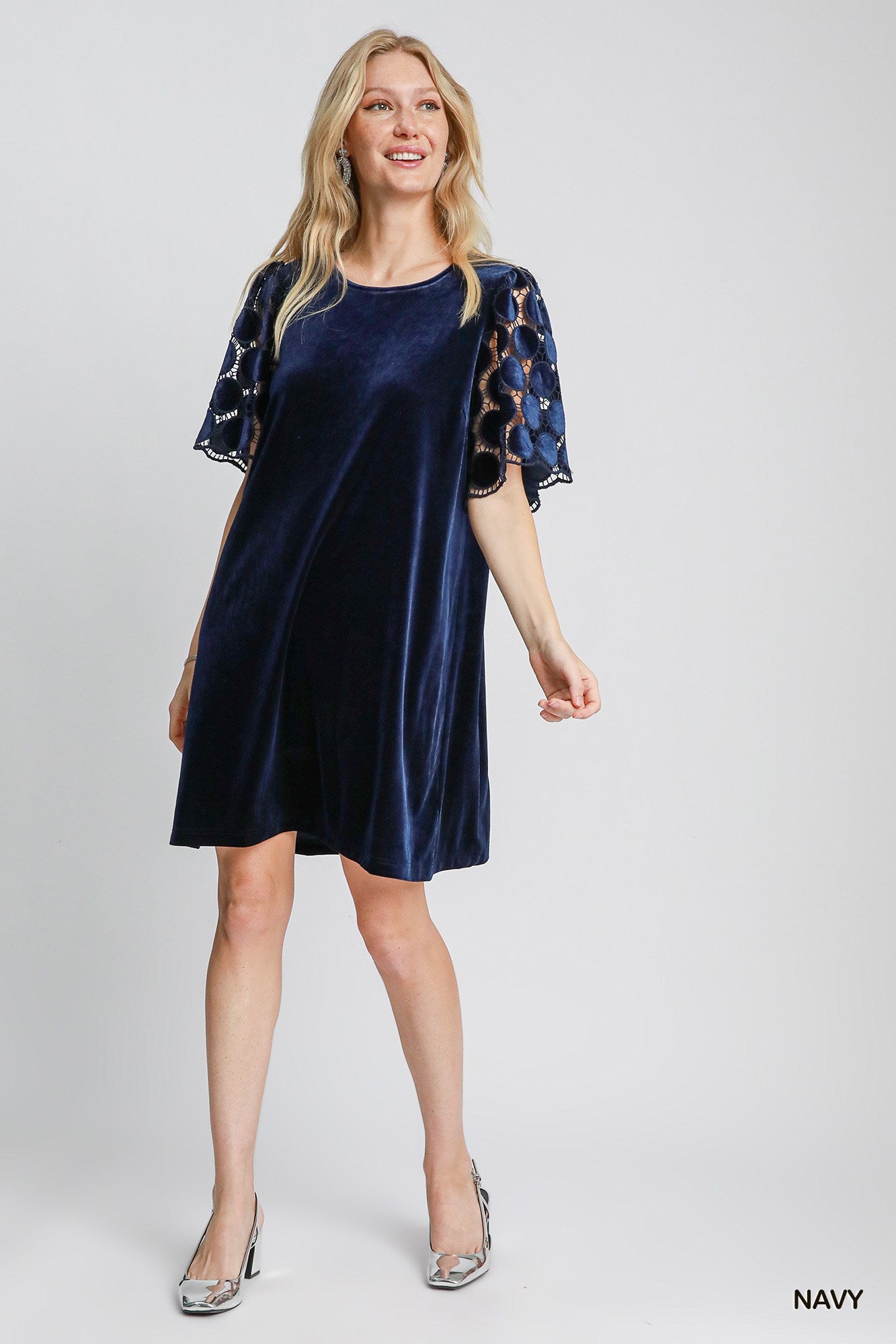 Sale Dotted Lace Sleeve Velvet Dress