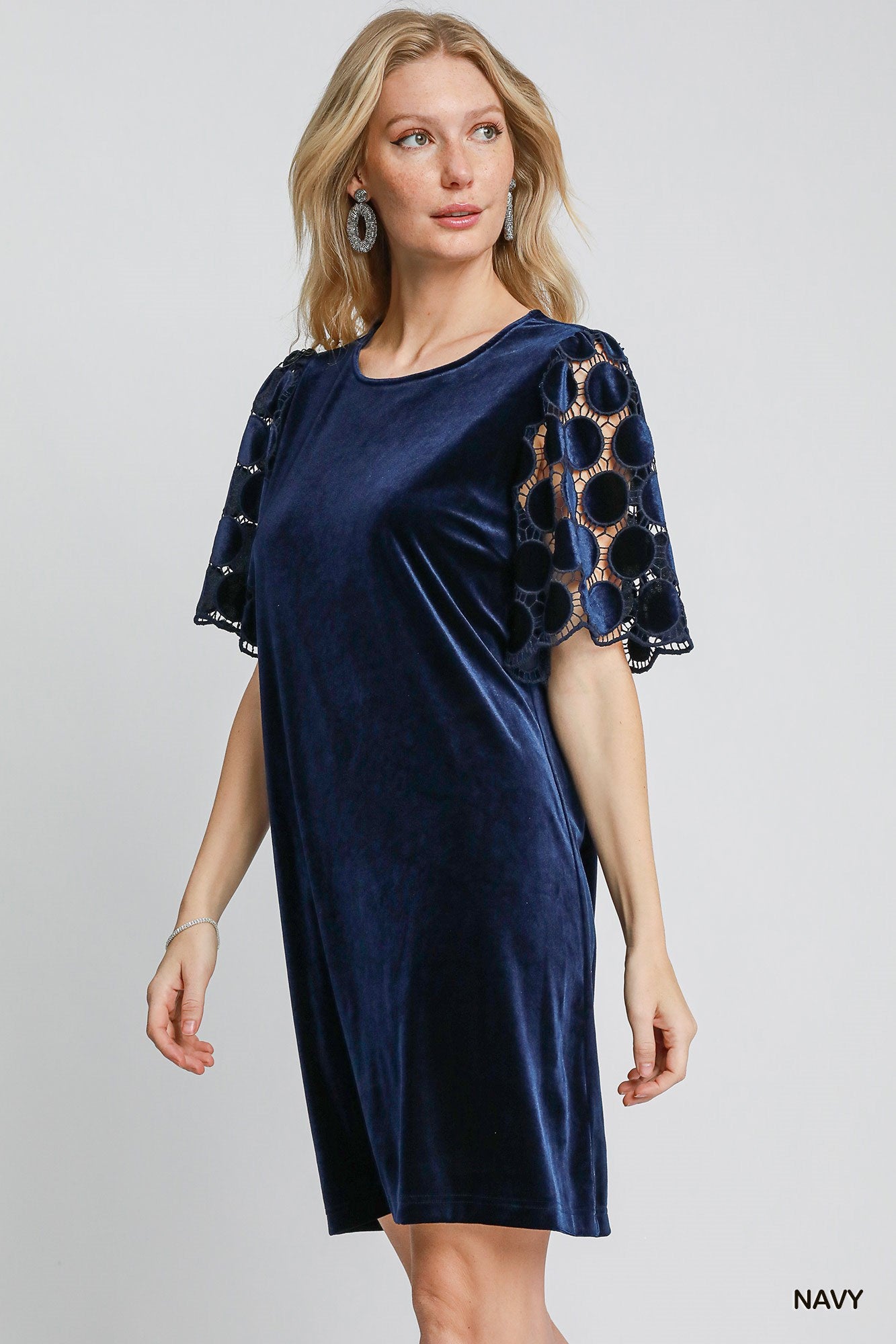 Sale Dotted Lace Sleeve Velvet Dress