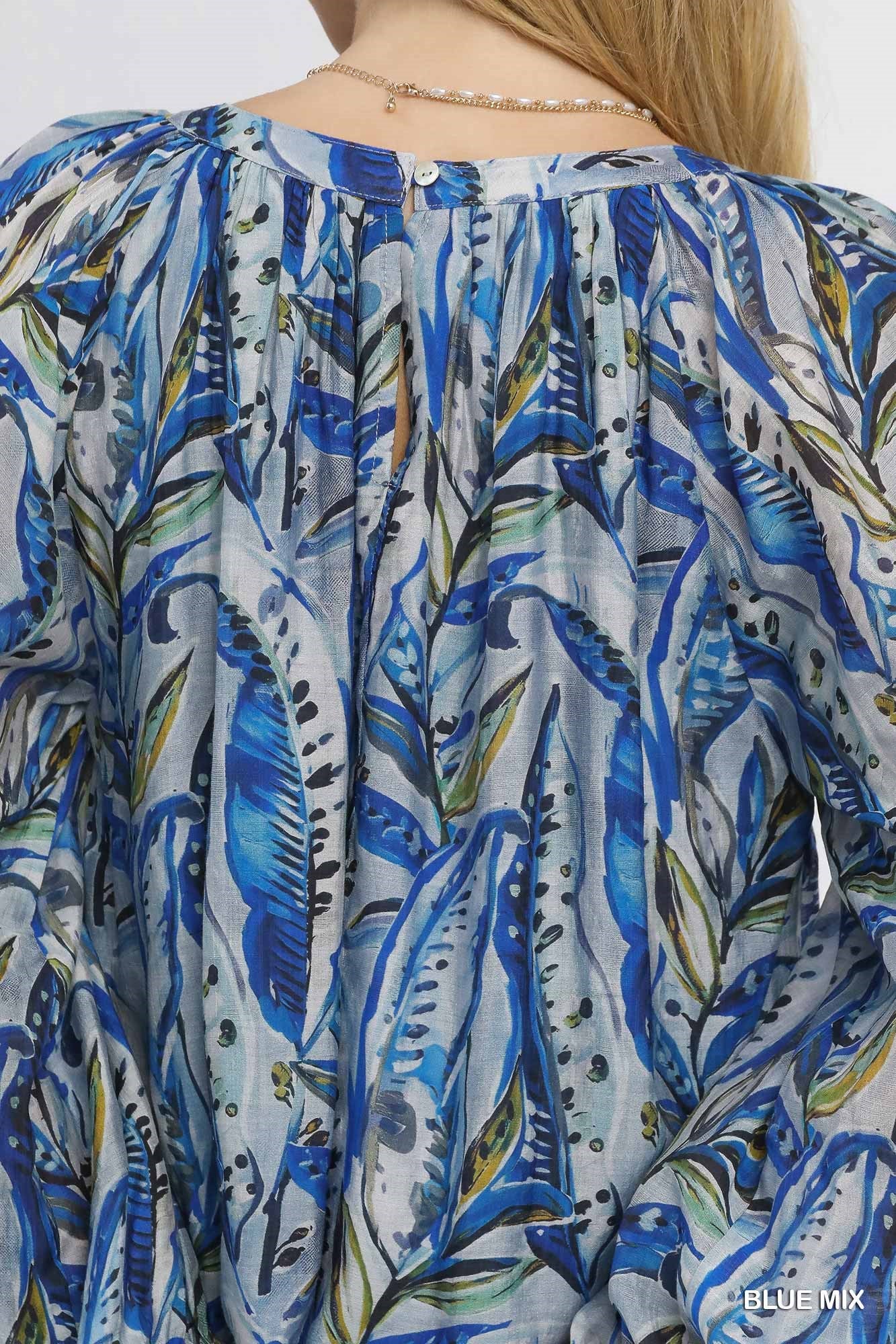 Mix Leaf Print Peasant Blouse