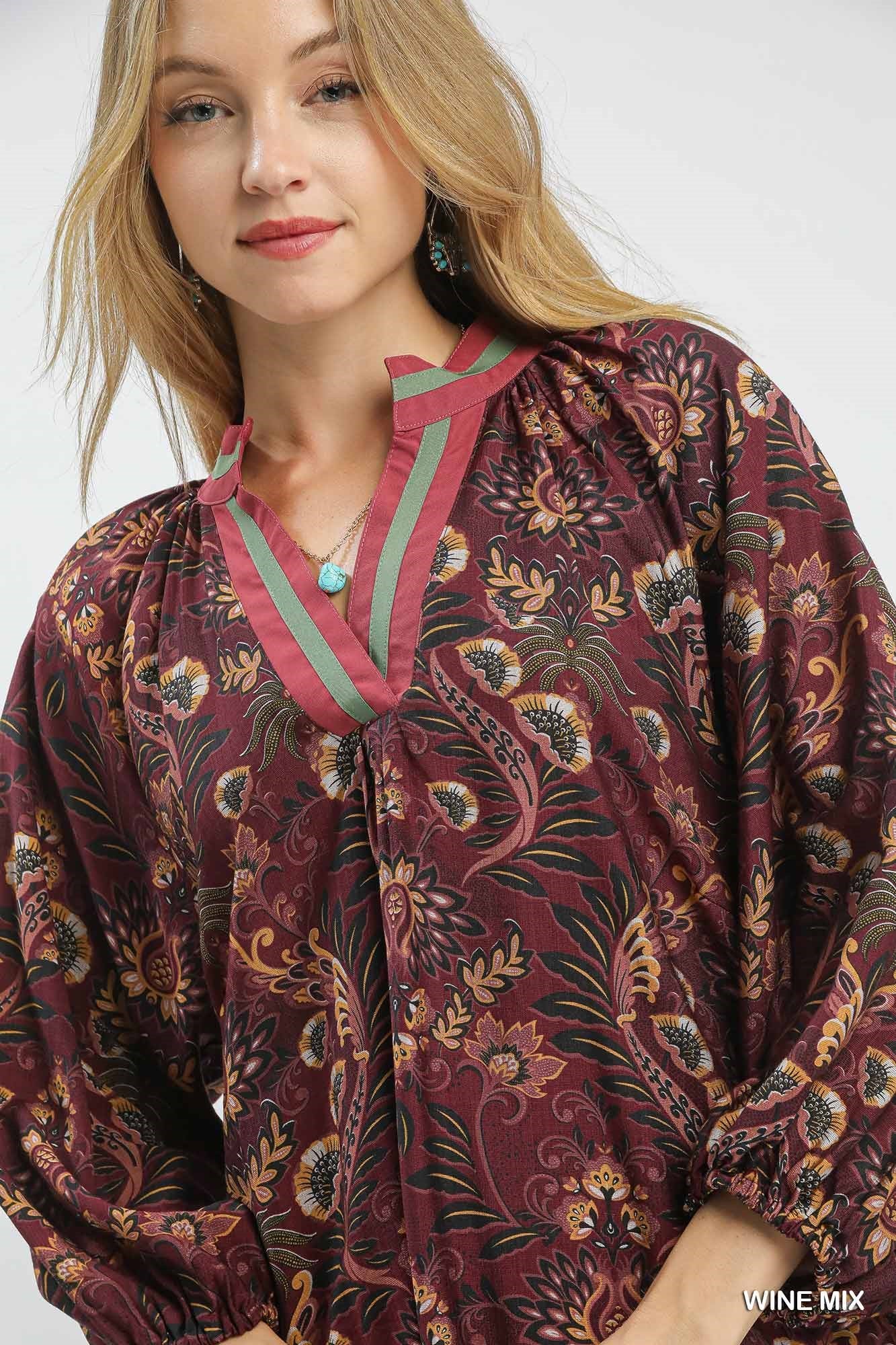 Sale Floral Damask Print Collared Dress