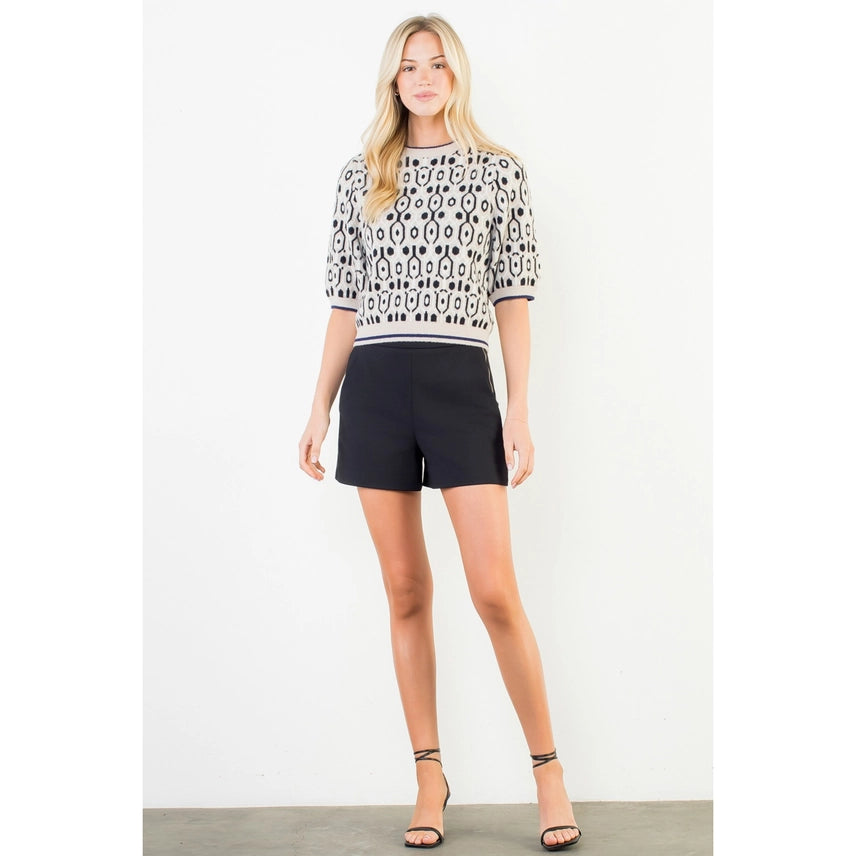 Short Sleeve Abstract Print Sweater