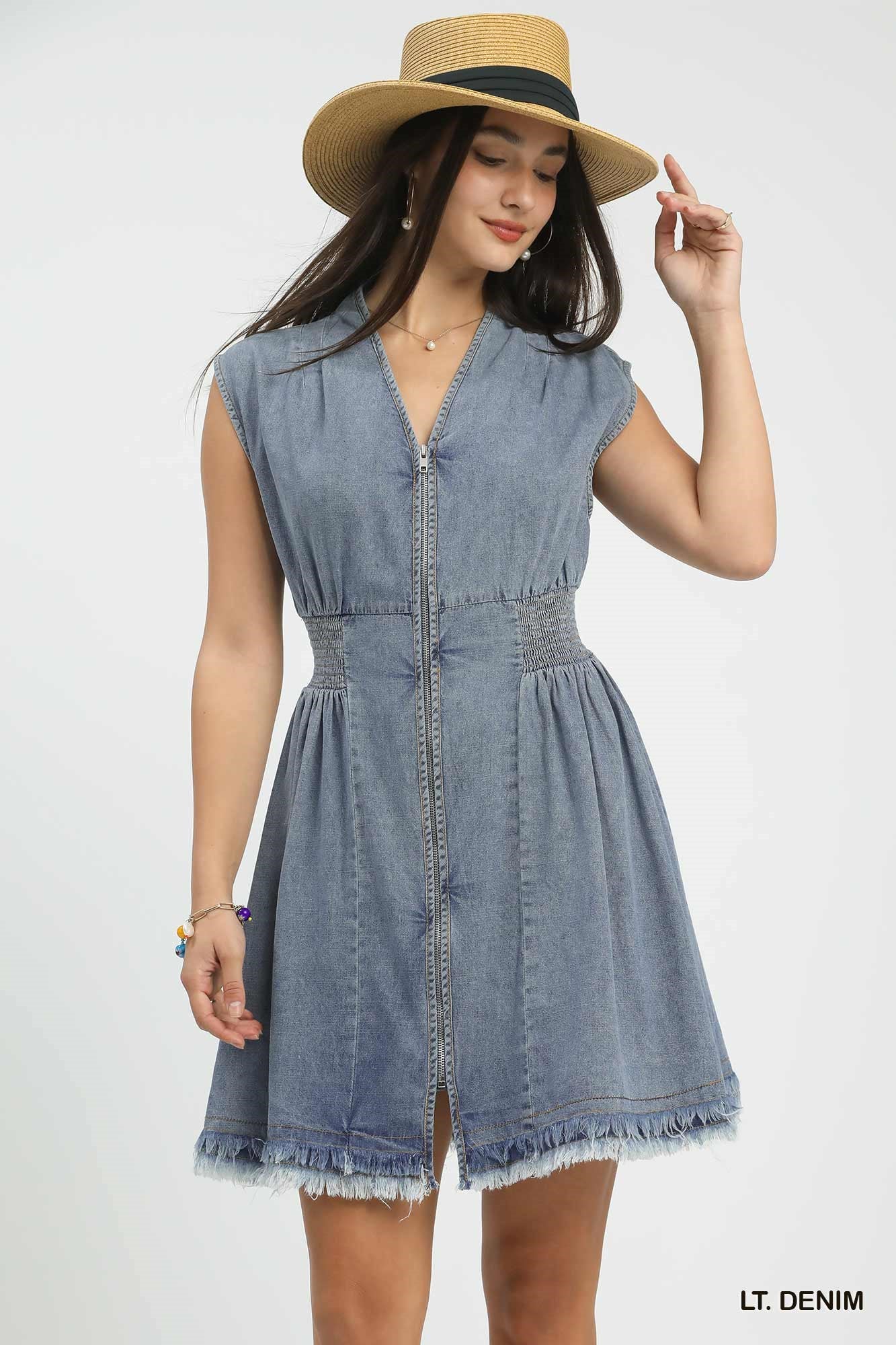 Stone Wash Sleeveless Denim Dress w/Zipper