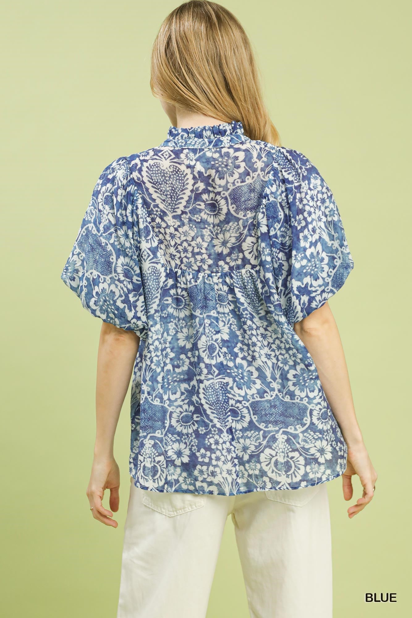 Abstract Print Ruffled Top