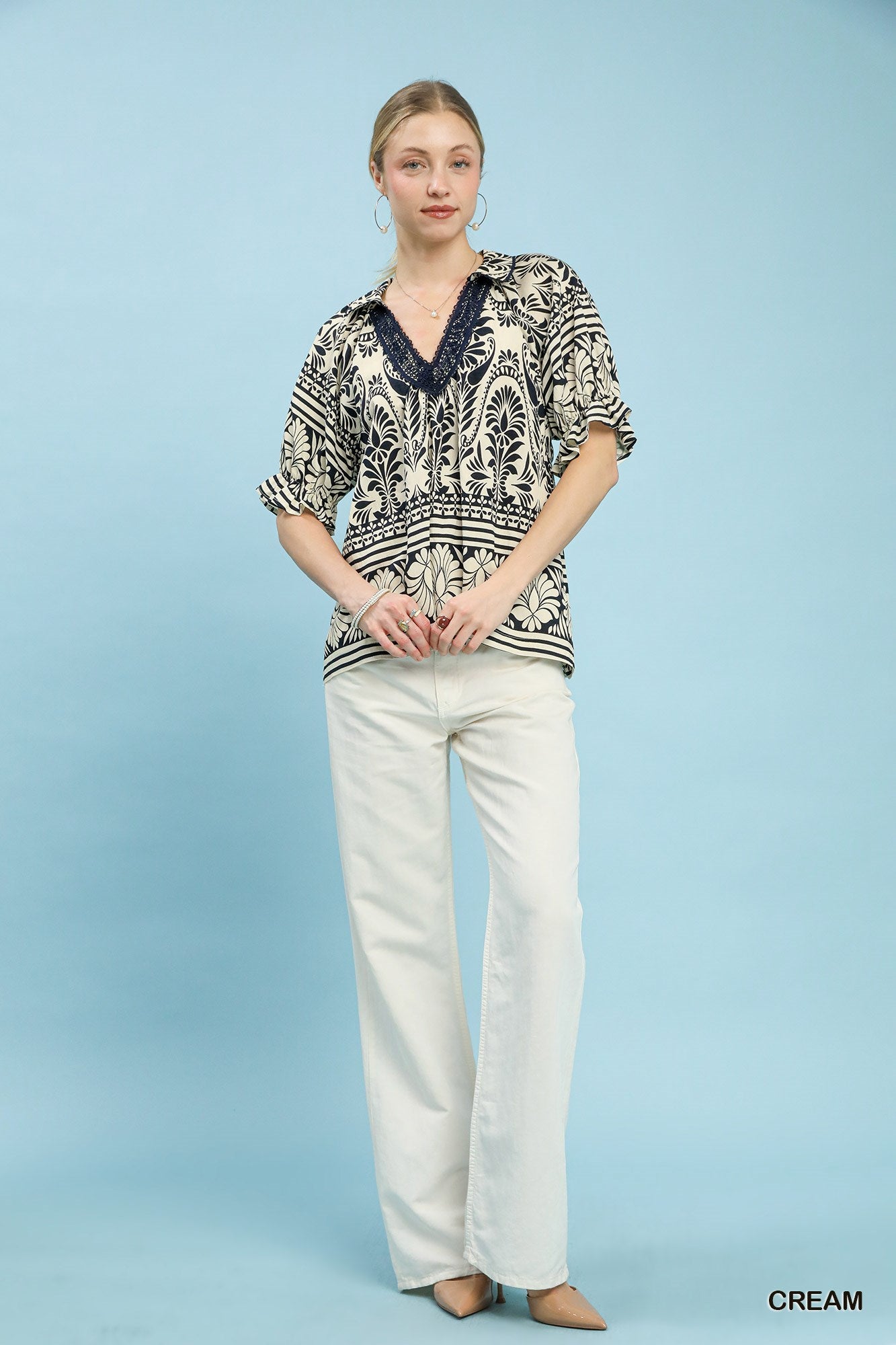 Short Sleeve Boarder Print Top