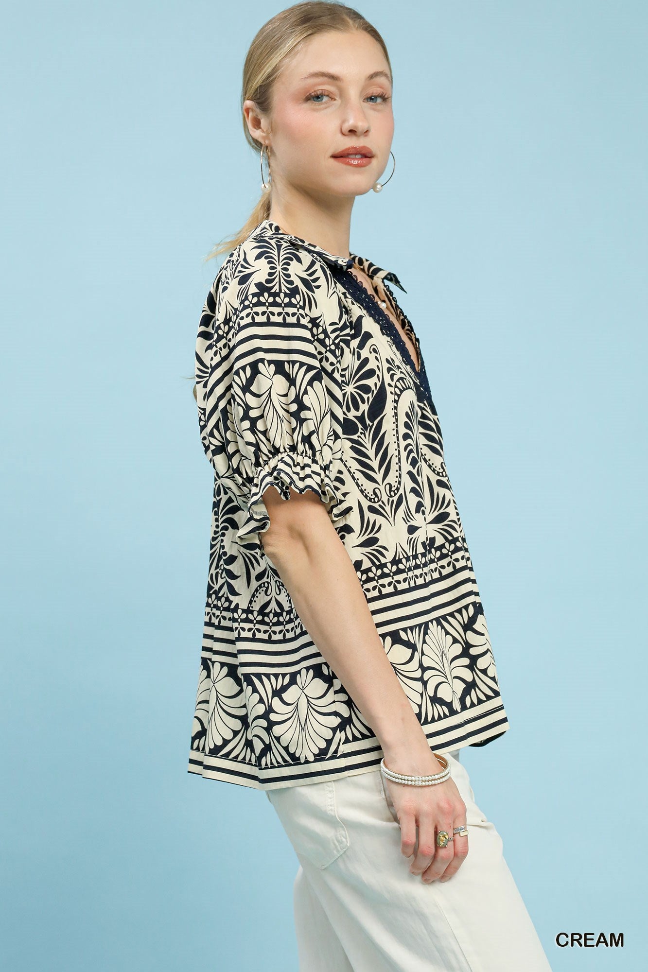 Short Sleeve Boarder Print Top