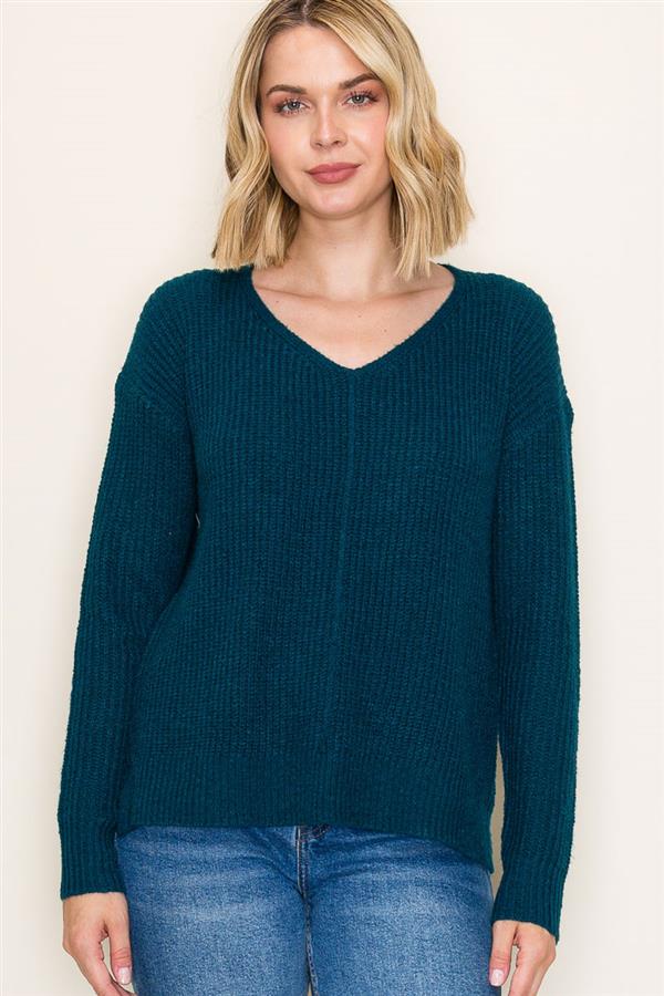 Sale Long Sleeve V-Neck Sweater Teal