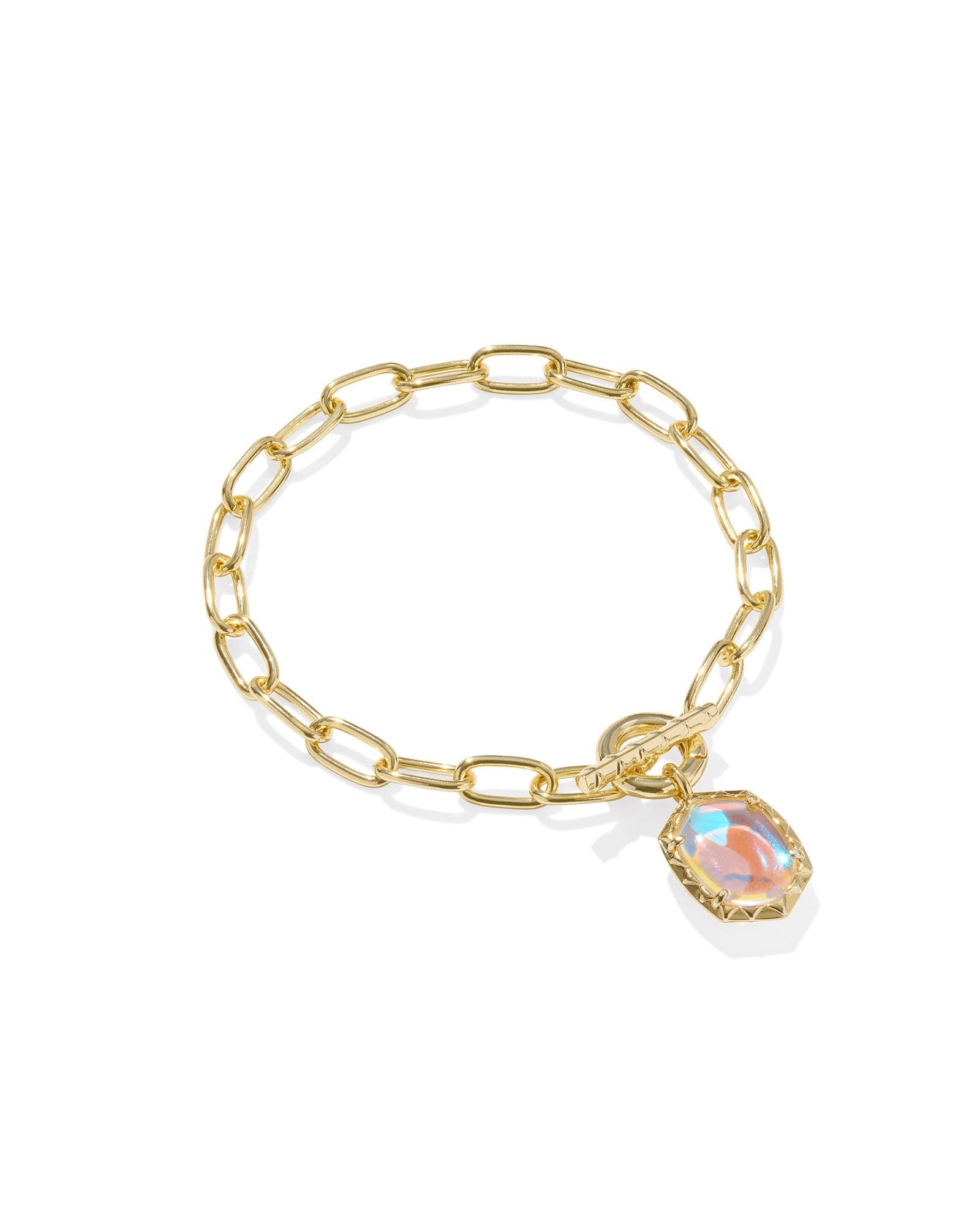 Daphne Gold Link and Chain Bracelet Dichroic Glass