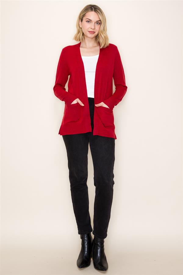 Open Front Long Sleeve Cardigan Red