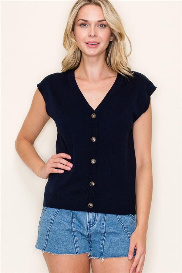 Sale Sleeveless Button Down Sweater Vest Navy