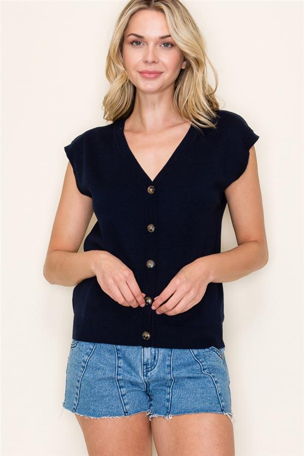 Sale Sleeveless Button Down Sweater Vest Navy