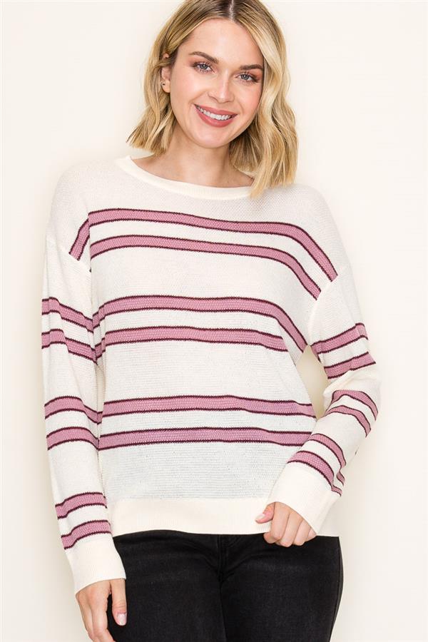 Crew Neck Long Sleeve Striped Sweater