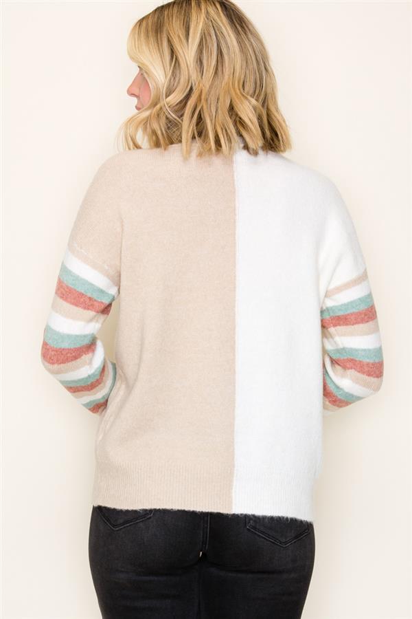 Sale Multi Color Striped Sleeve Color Blocked Sweater