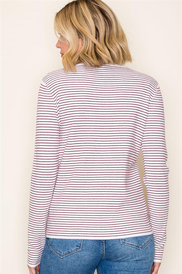 Sale Crew Neck Long Sleeve Pinstriped Sweater
